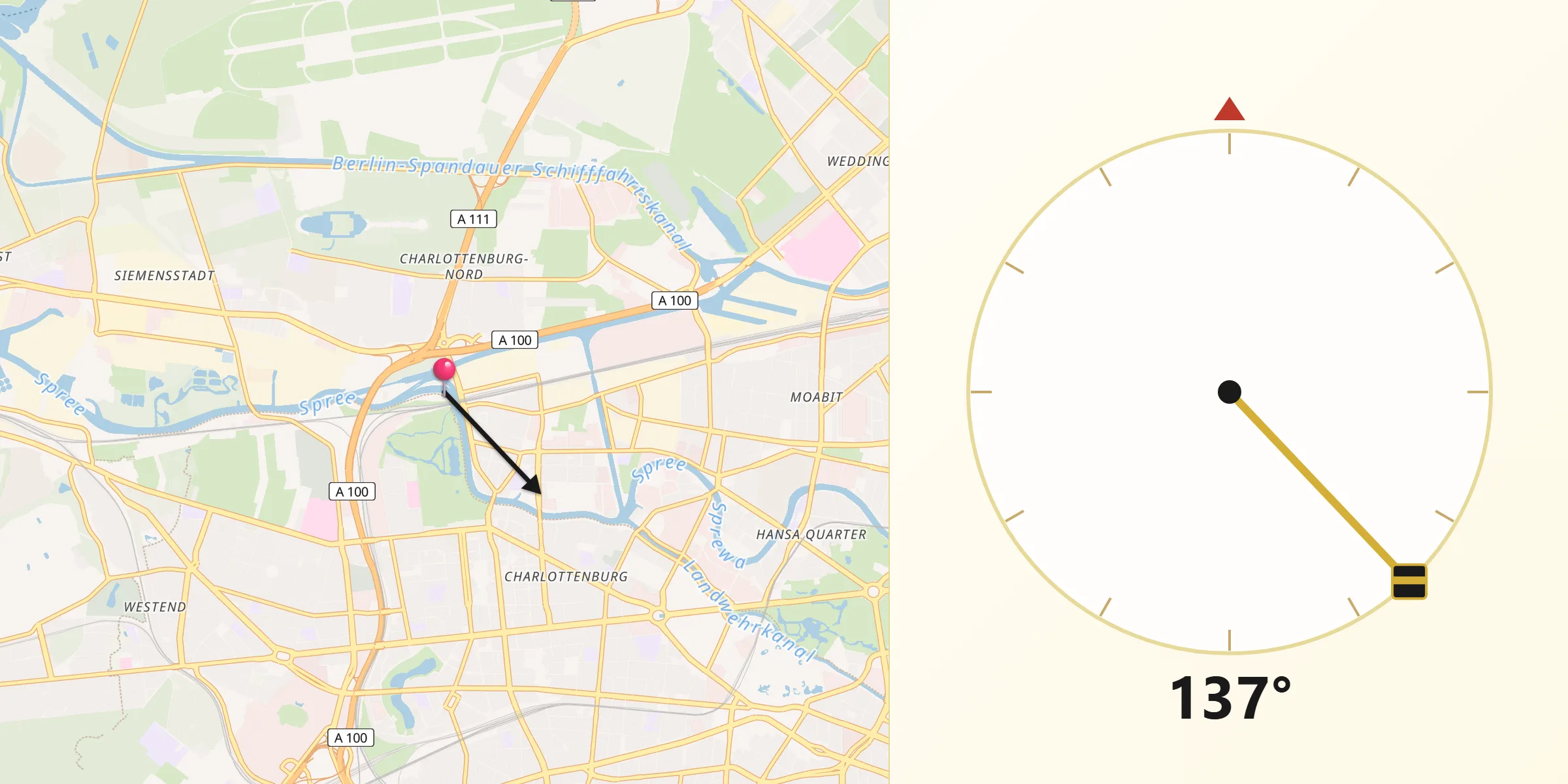 Qibla-Richtung von Charlottenburg-Nord