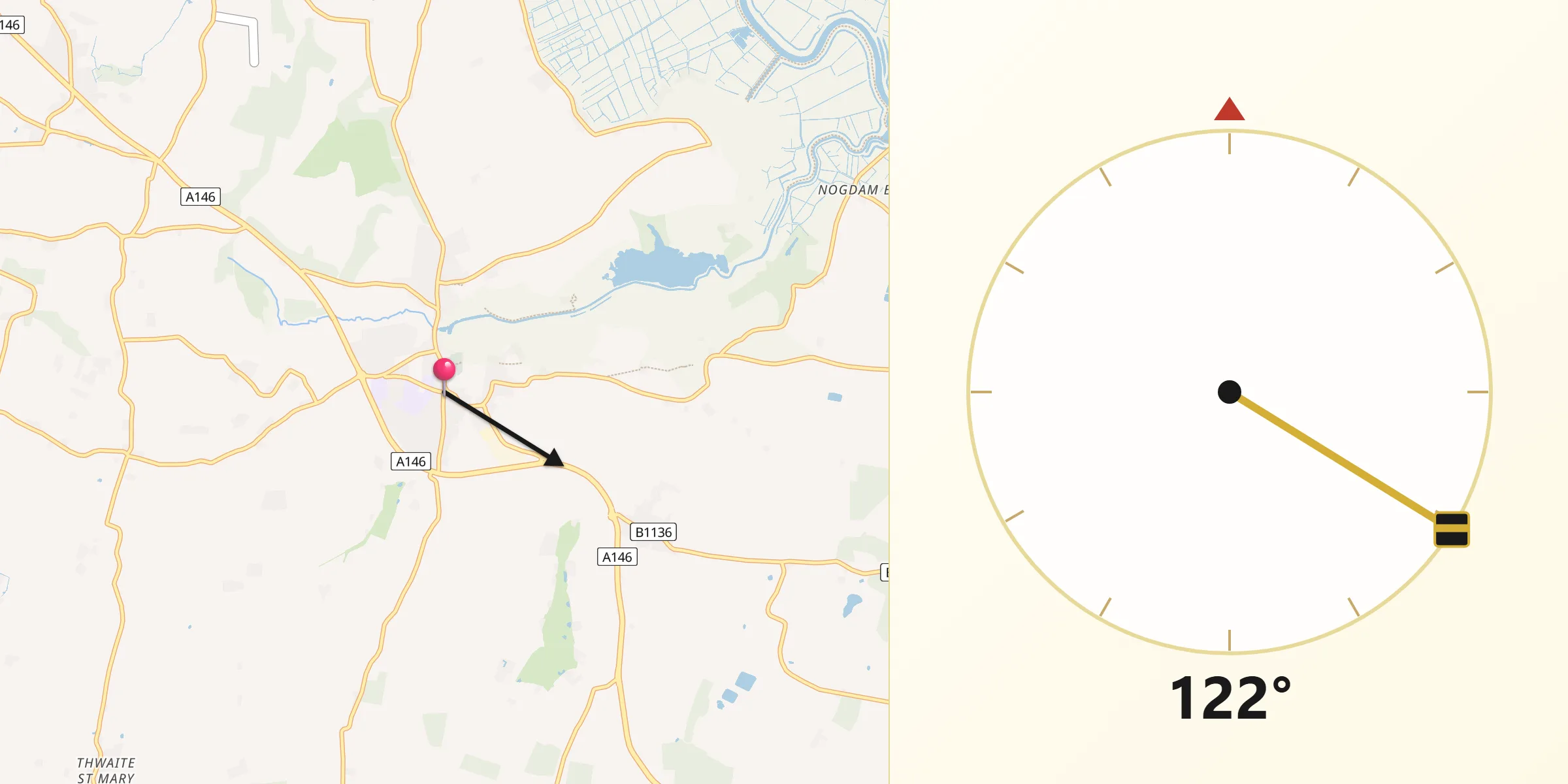 Qibla Direction from Loddon