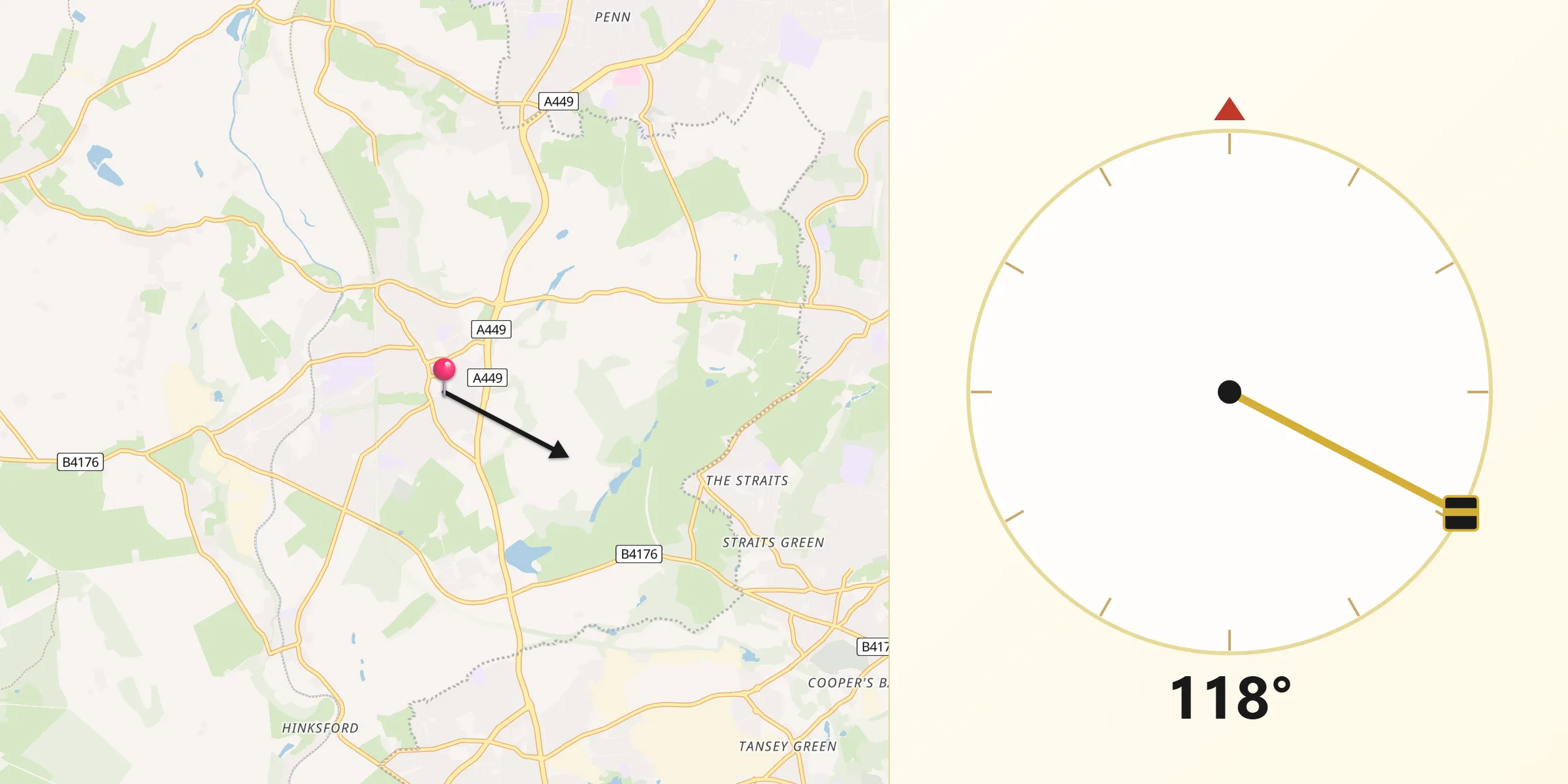 Qibla Direction from Wombourn