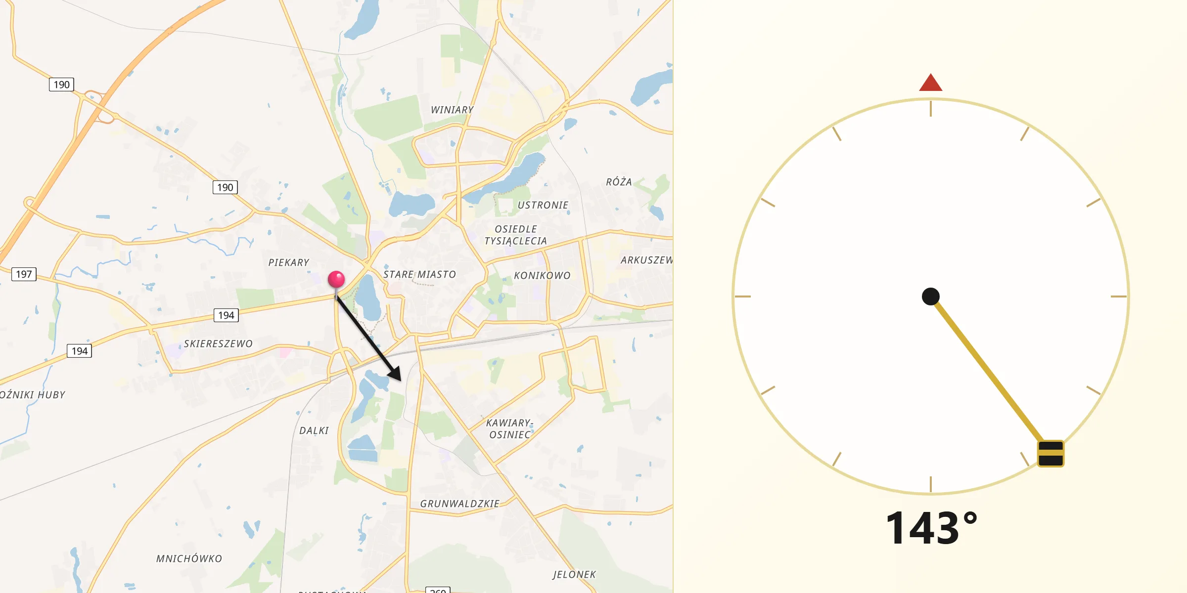 Kierunek Qibla z Gniezno