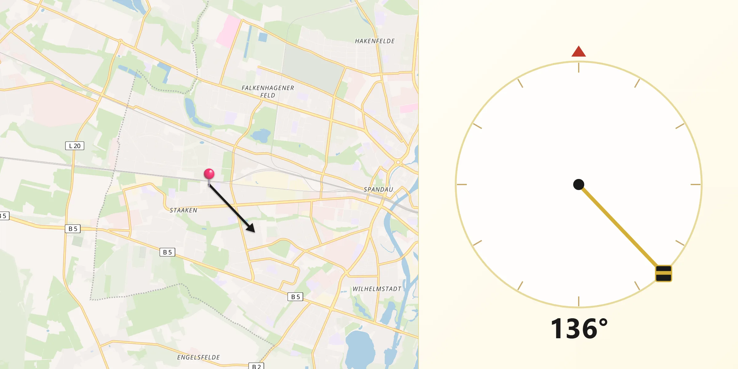 Qibla-Richtung von Berlin-Staaken