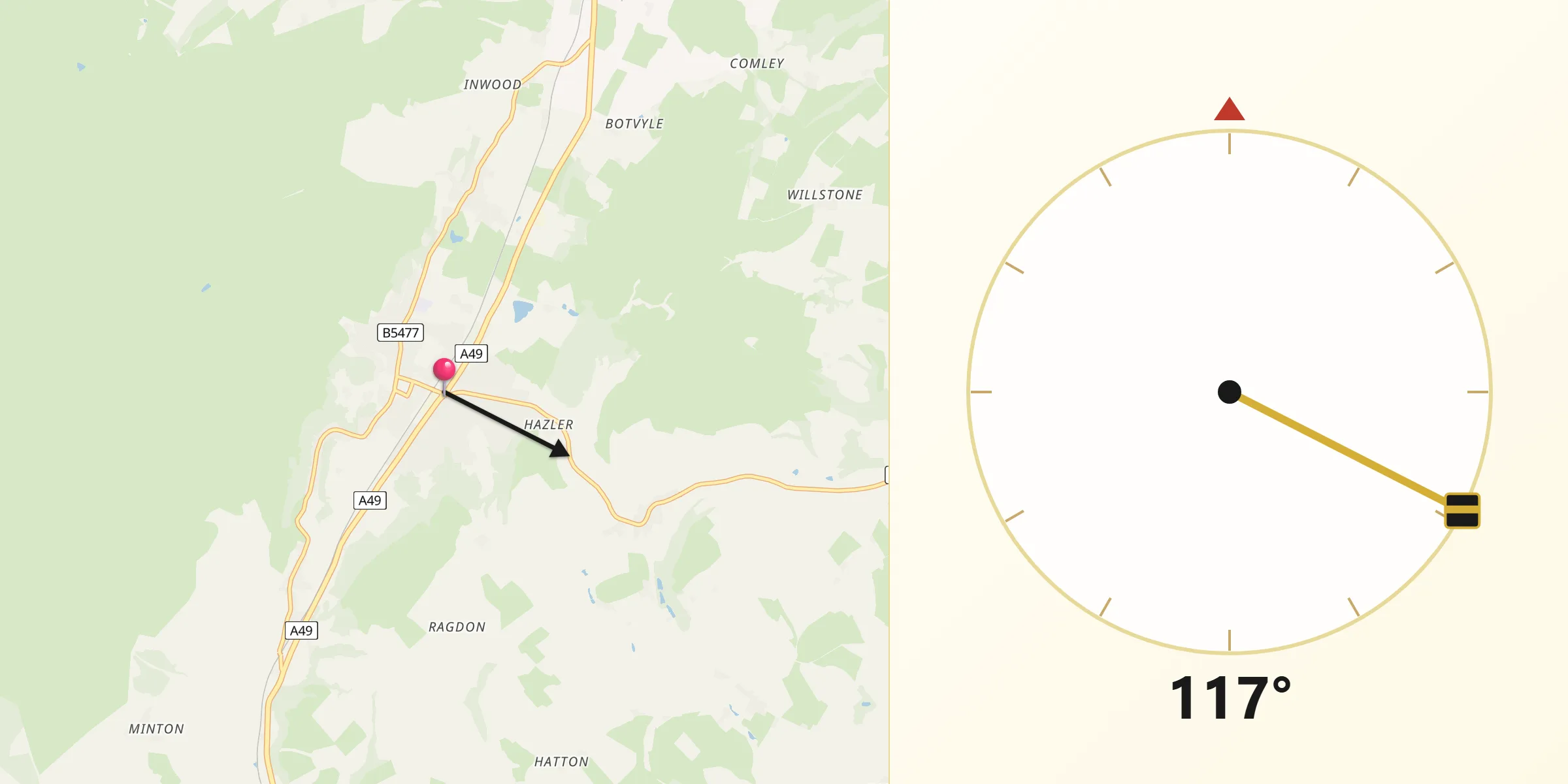 Qibla Direction from Church Stretton