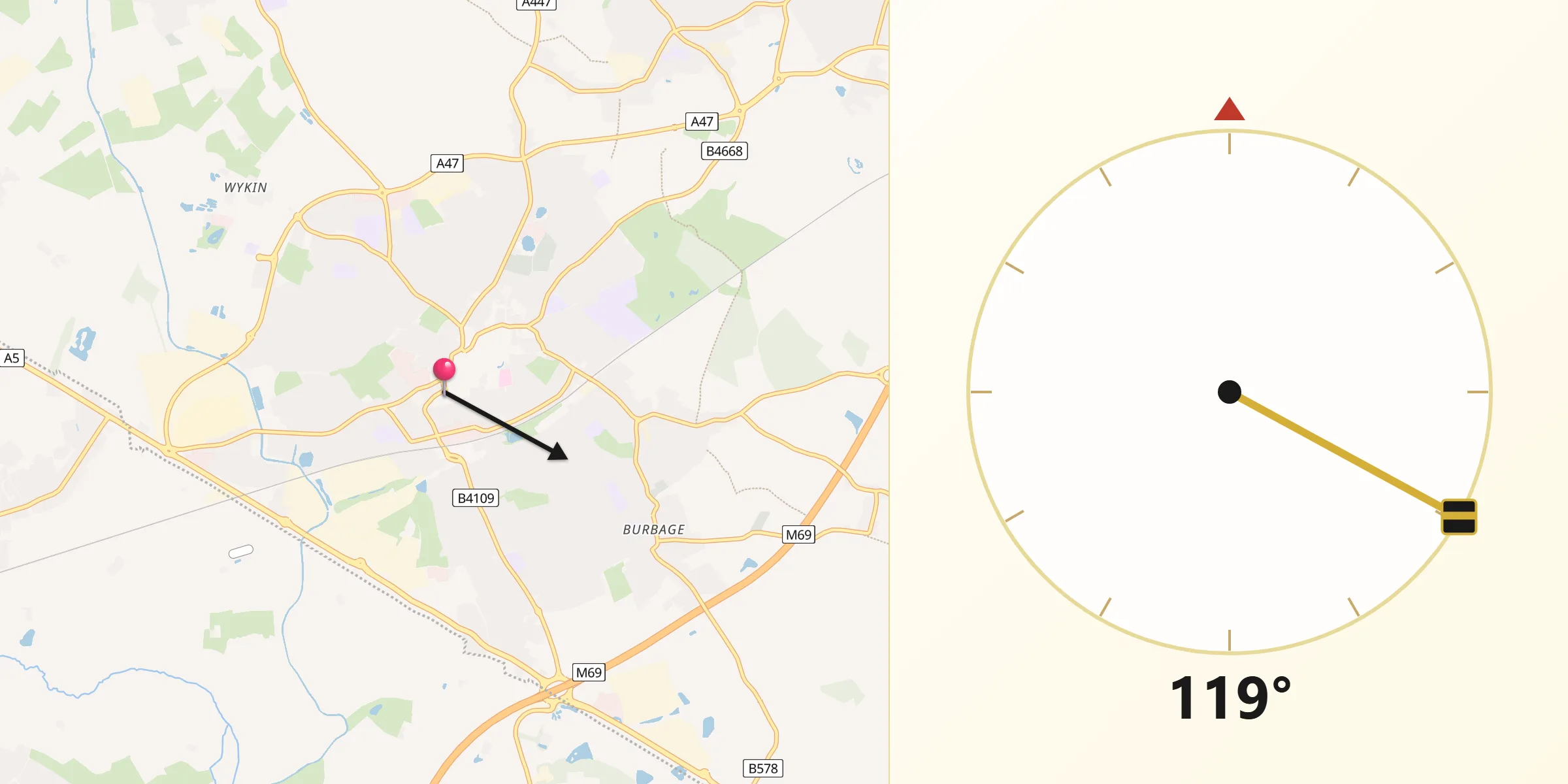 Qibla Direction from Hinckley