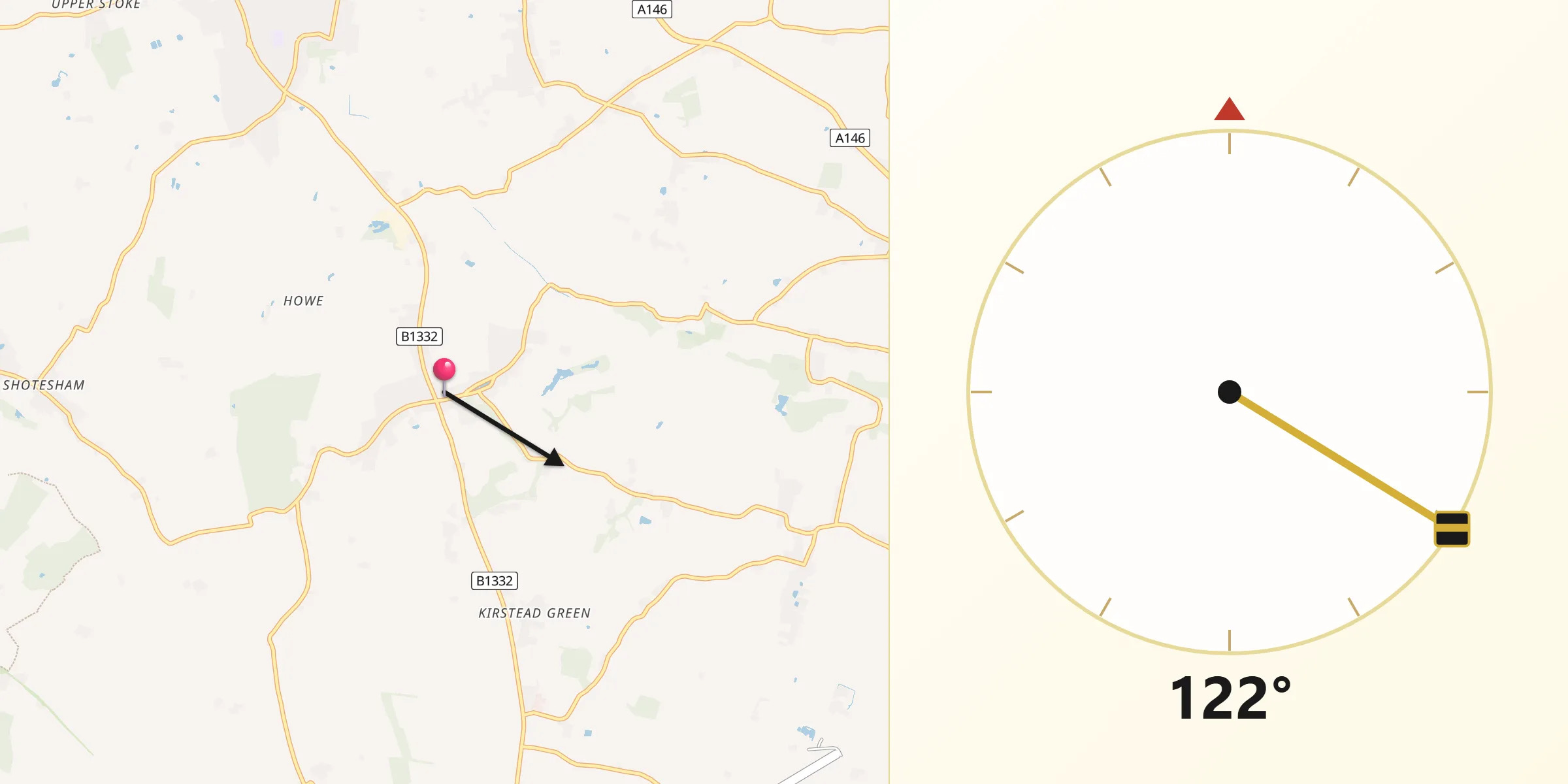Qibla Direction from Brooke