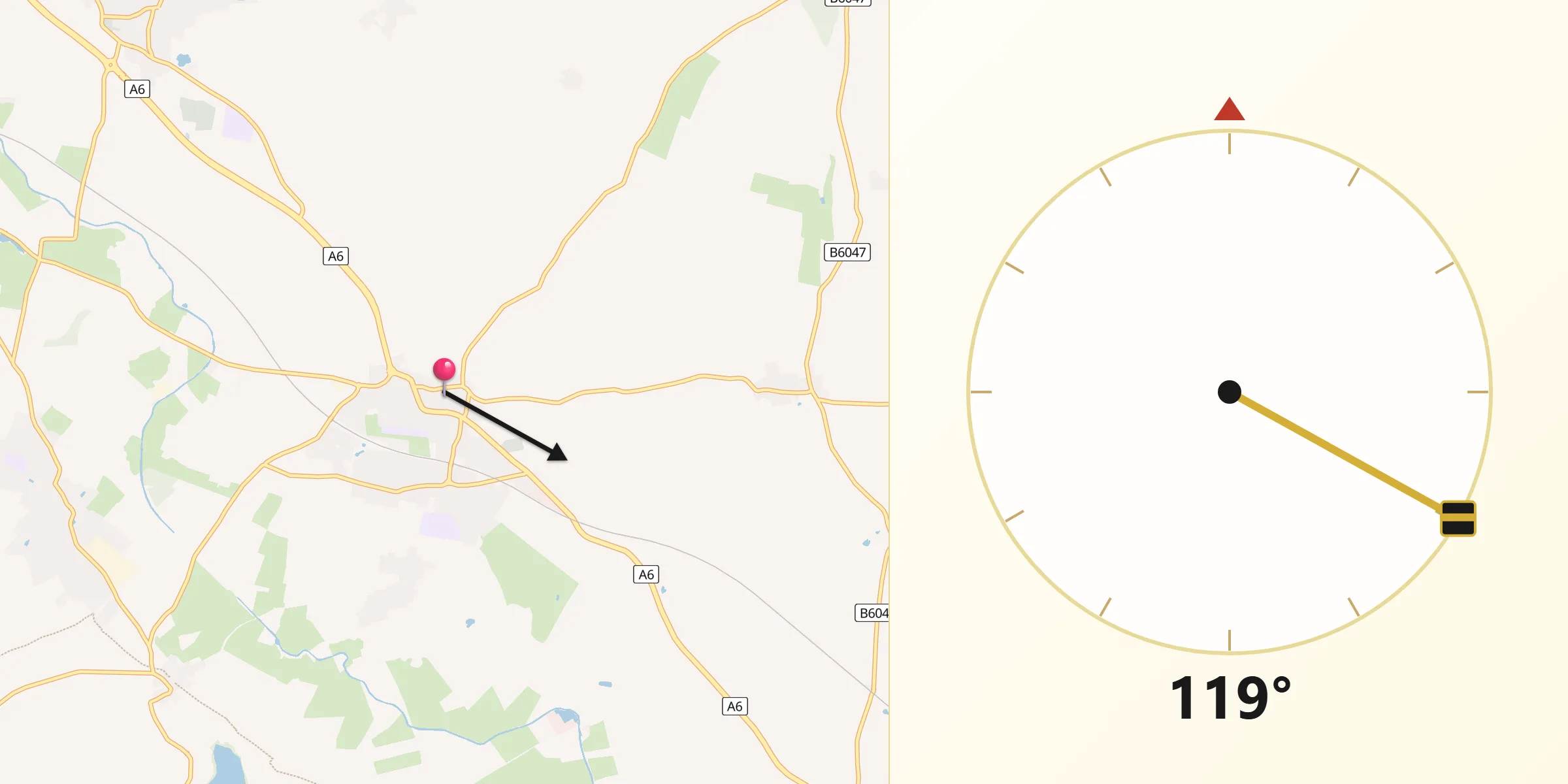 Qibla Direction from Kibworth Harcourt