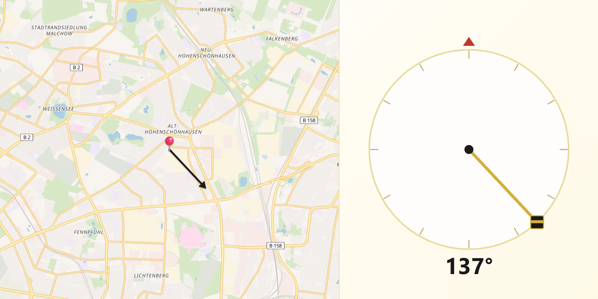 Qibla-Richtung von Berlin-Alt-Hohenschönhausen
