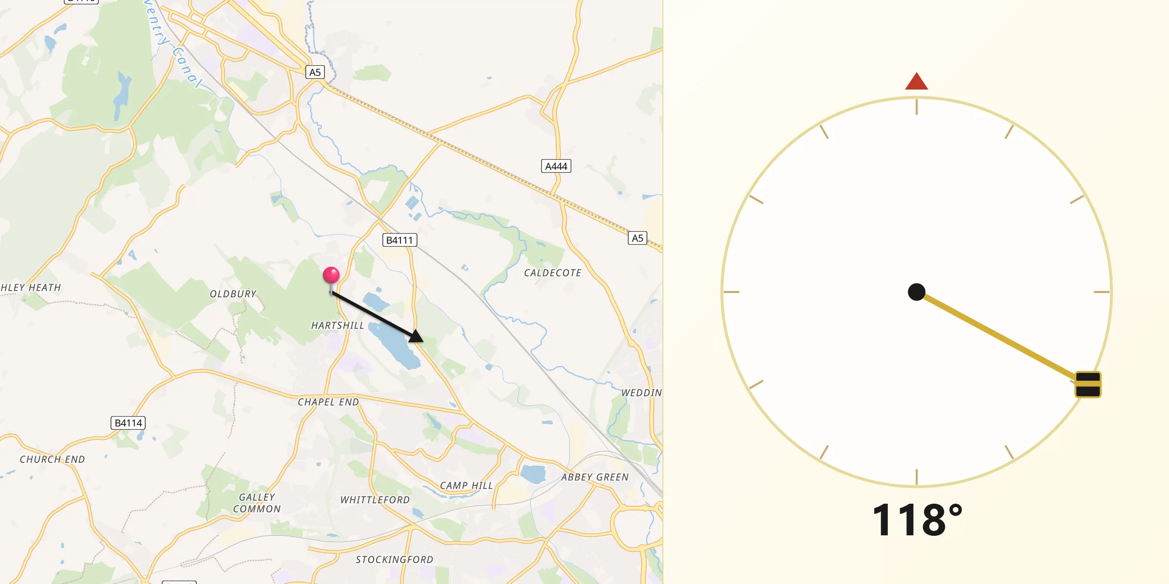 Qibla Direction from Hartshill