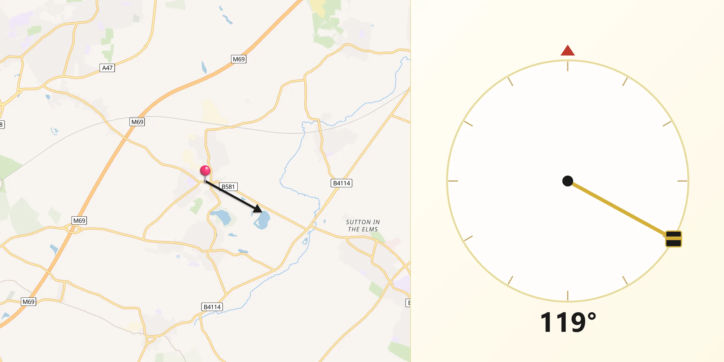 Qibla Direction from Stoney Stanton
