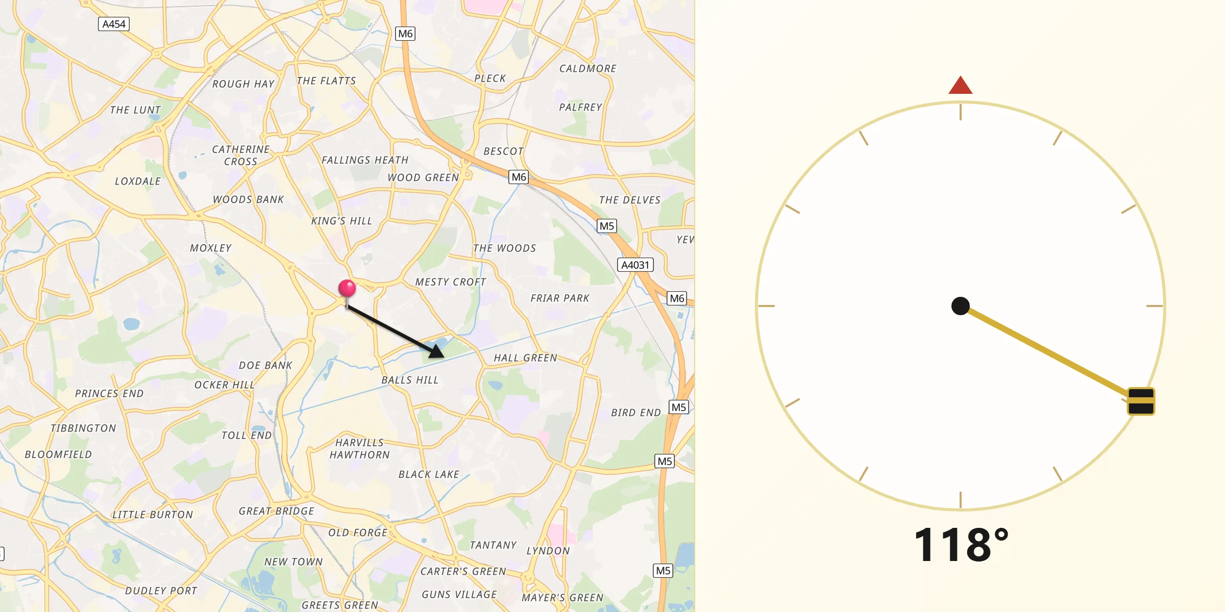 Qibla Direction from Wednesbury