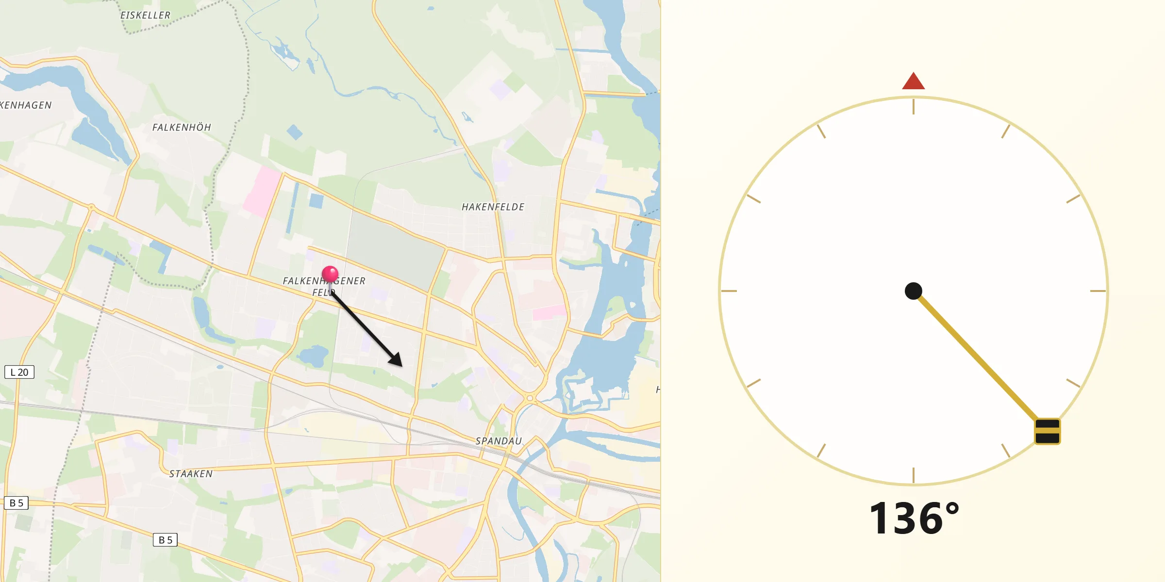 Qibla-Richtung von Berlin-Falkenhagener Feld