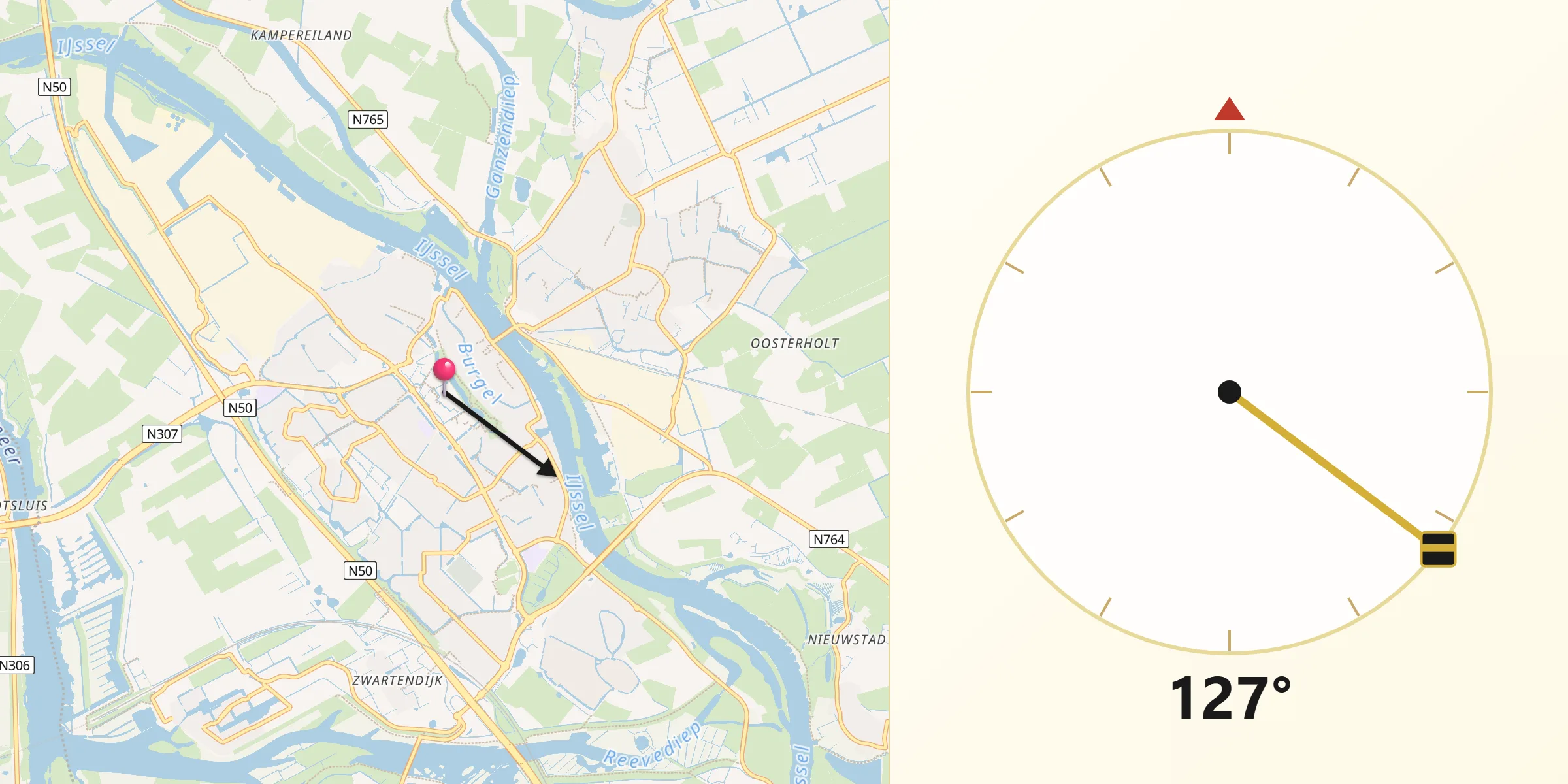 Qibla Richting vanaf Kampen