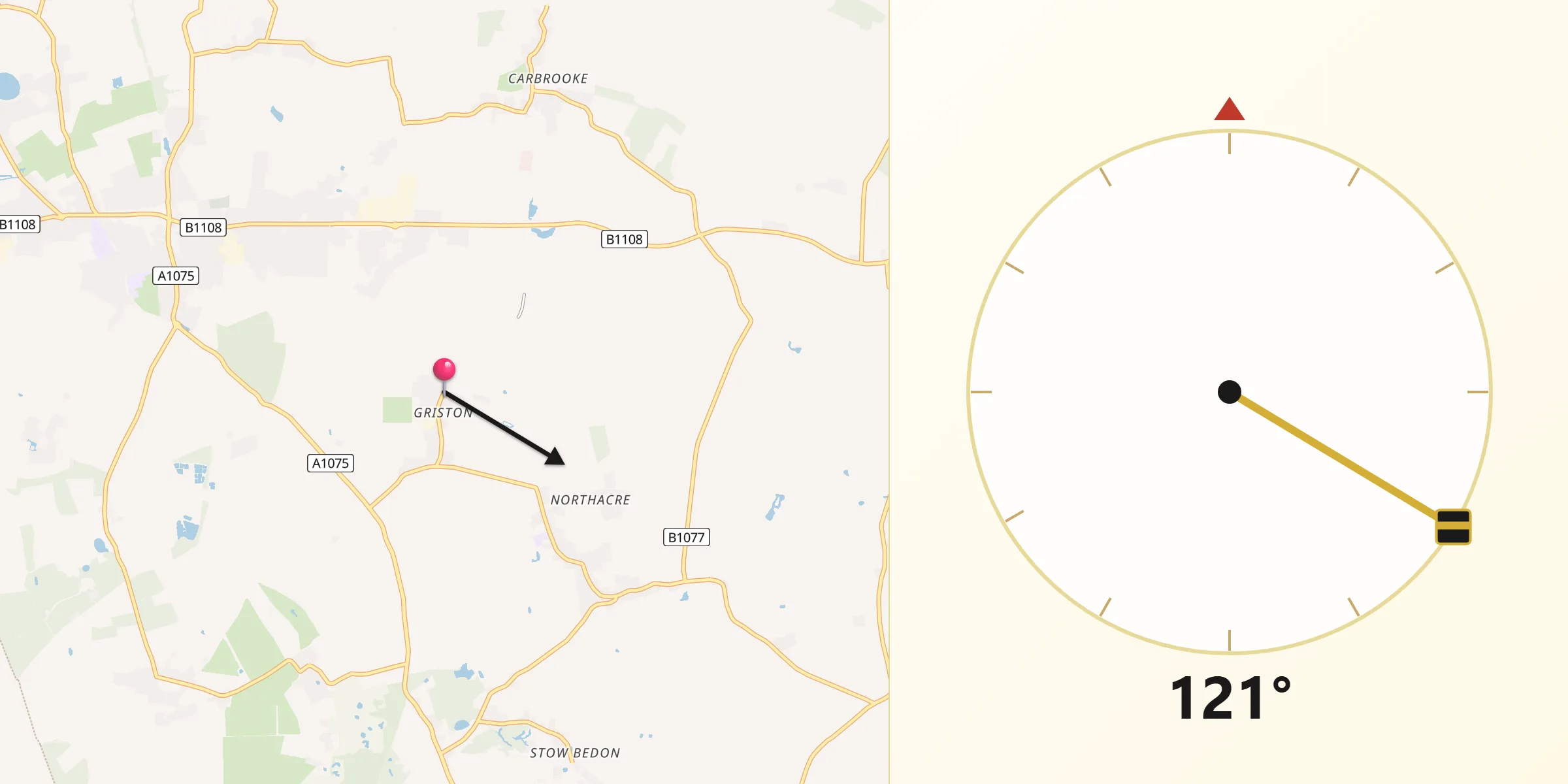 Qibla Direction from Griston