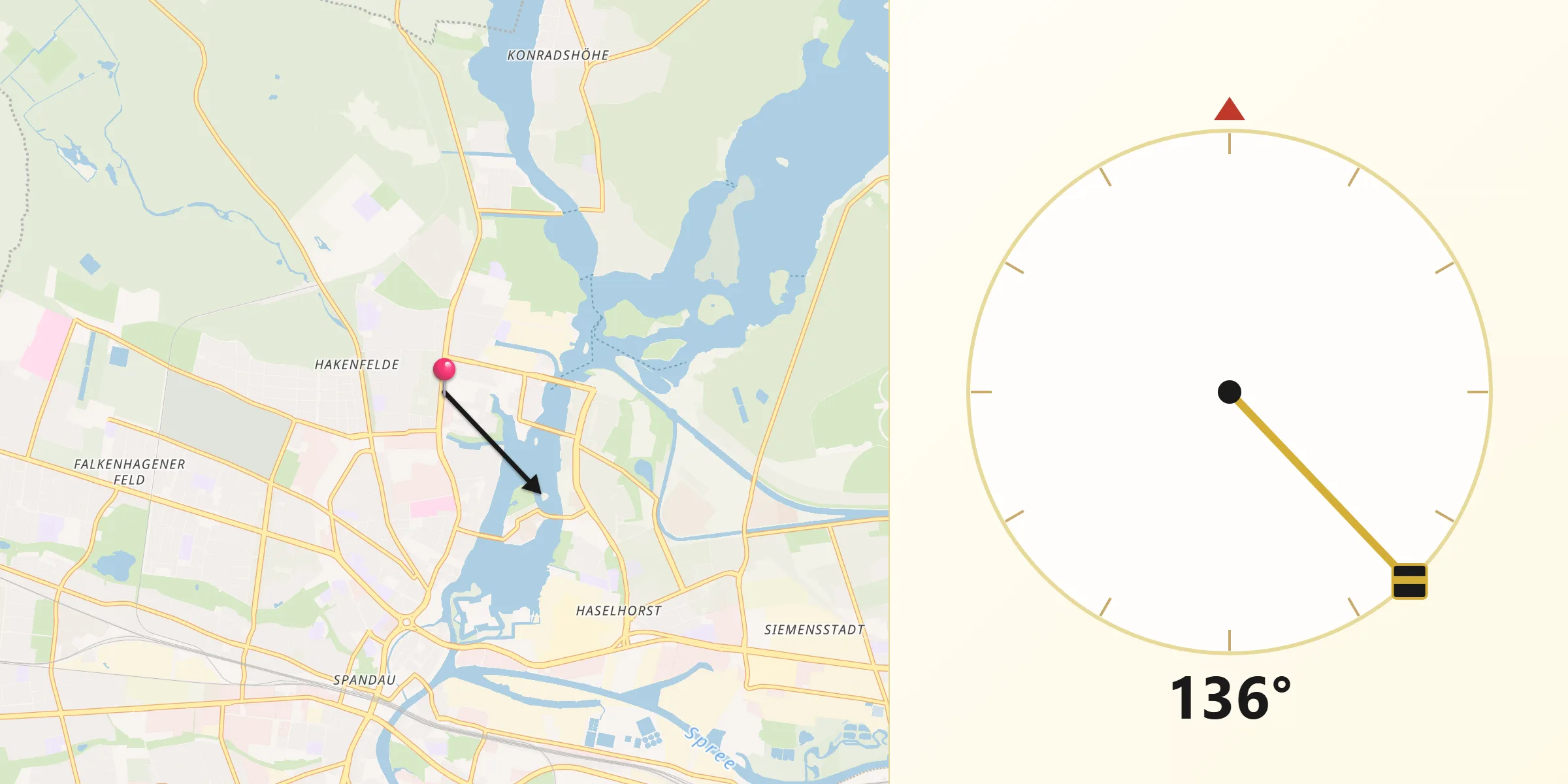 Qibla-Richtung von Berlin-Hakenfelde