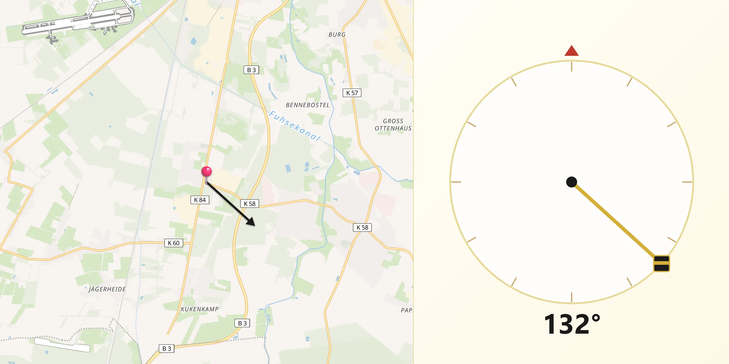 Qibla-Richtung von Adelheidsdorf