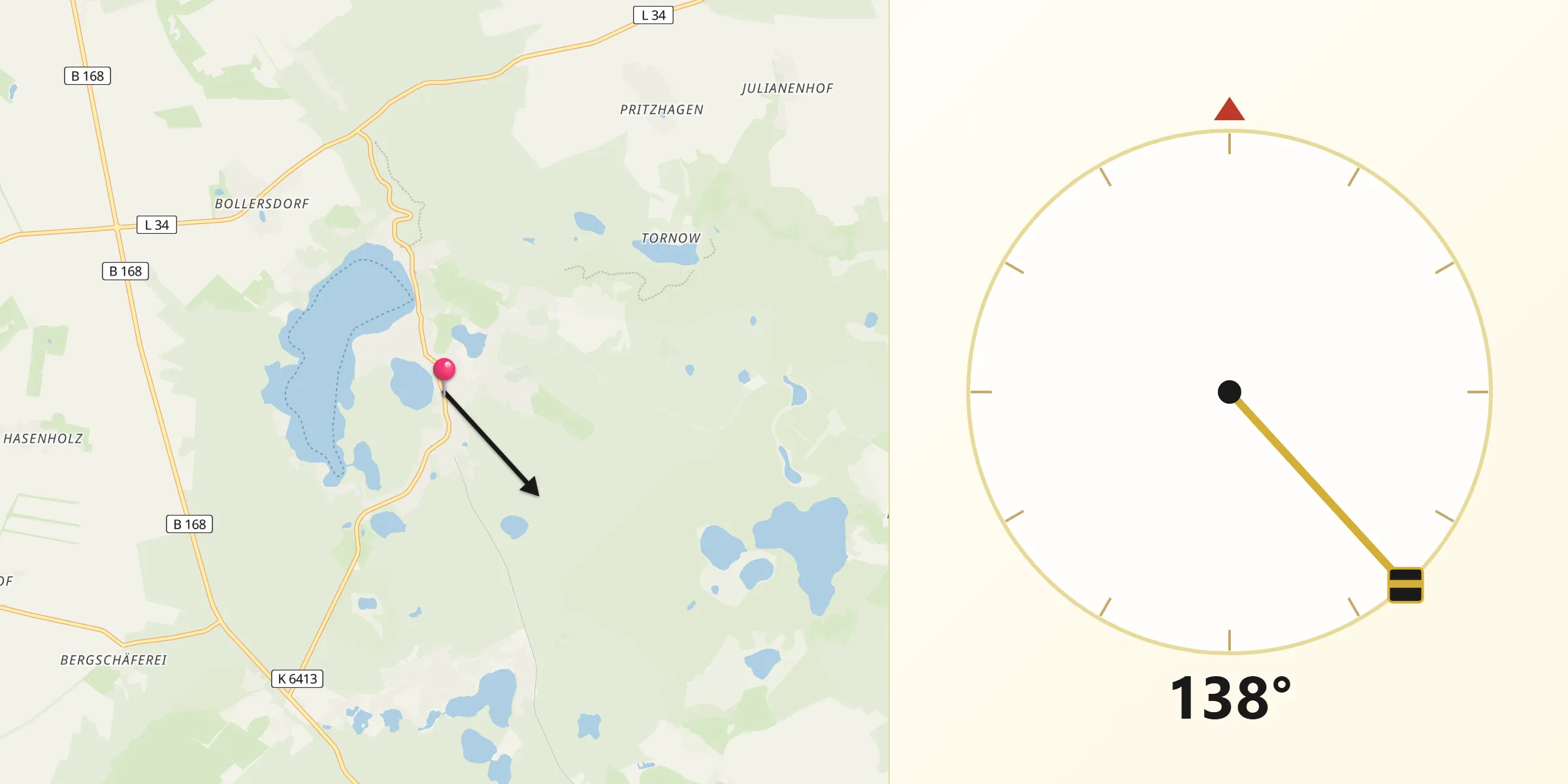 Qibla-Richtung von Berlin-Buckow