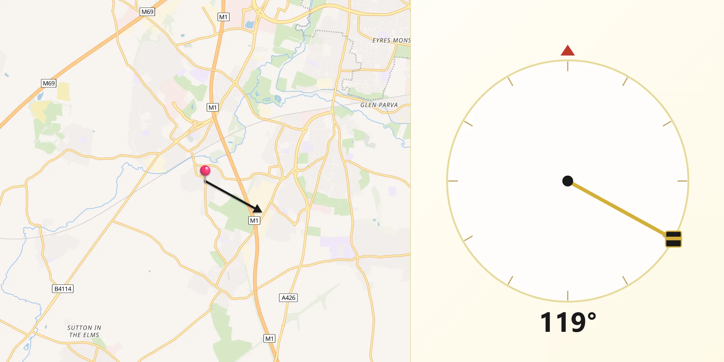Qibla Direction from Narborough