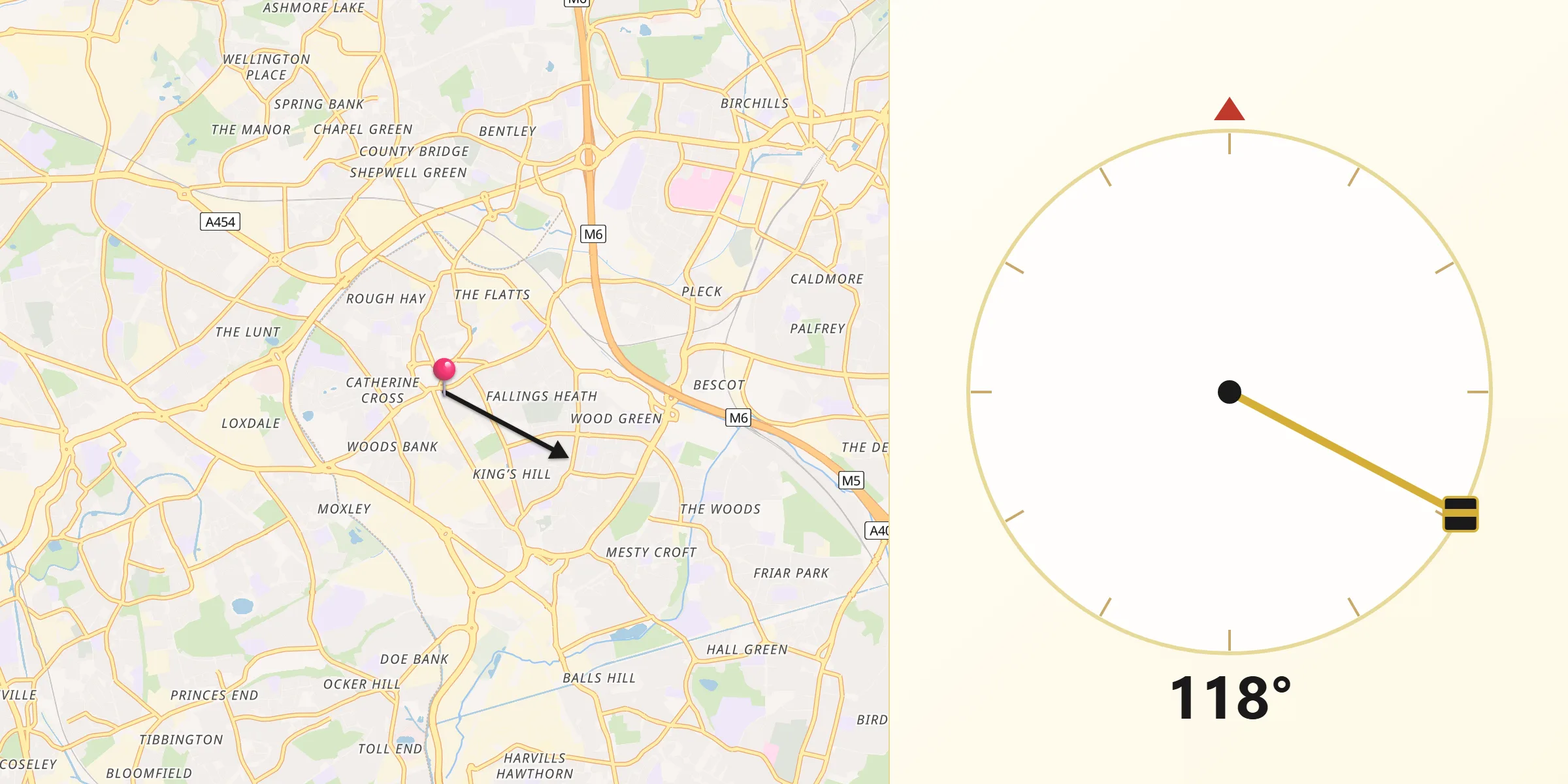 Qibla Direction from Darlaston