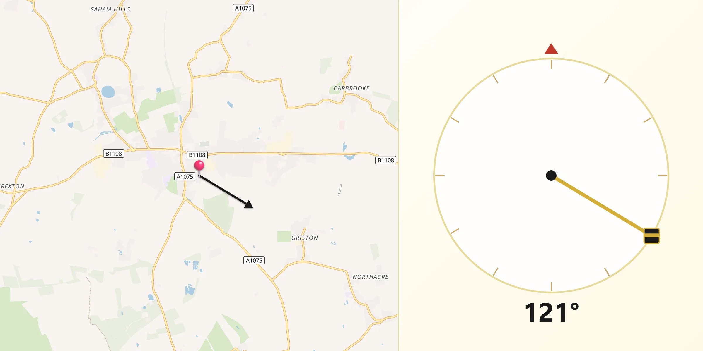 Qibla Direction from Watton