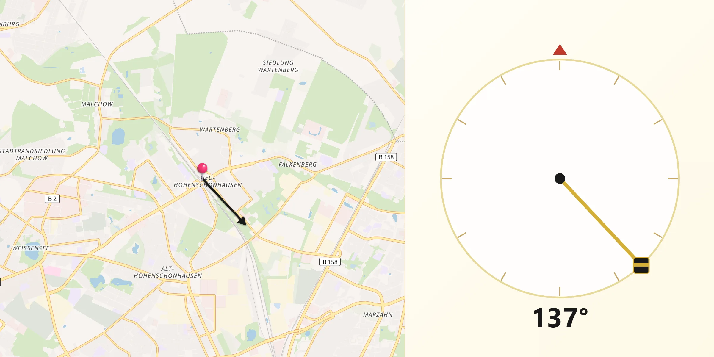 Qibla-Richtung von Berlin-Neu-Hohenschönhausen