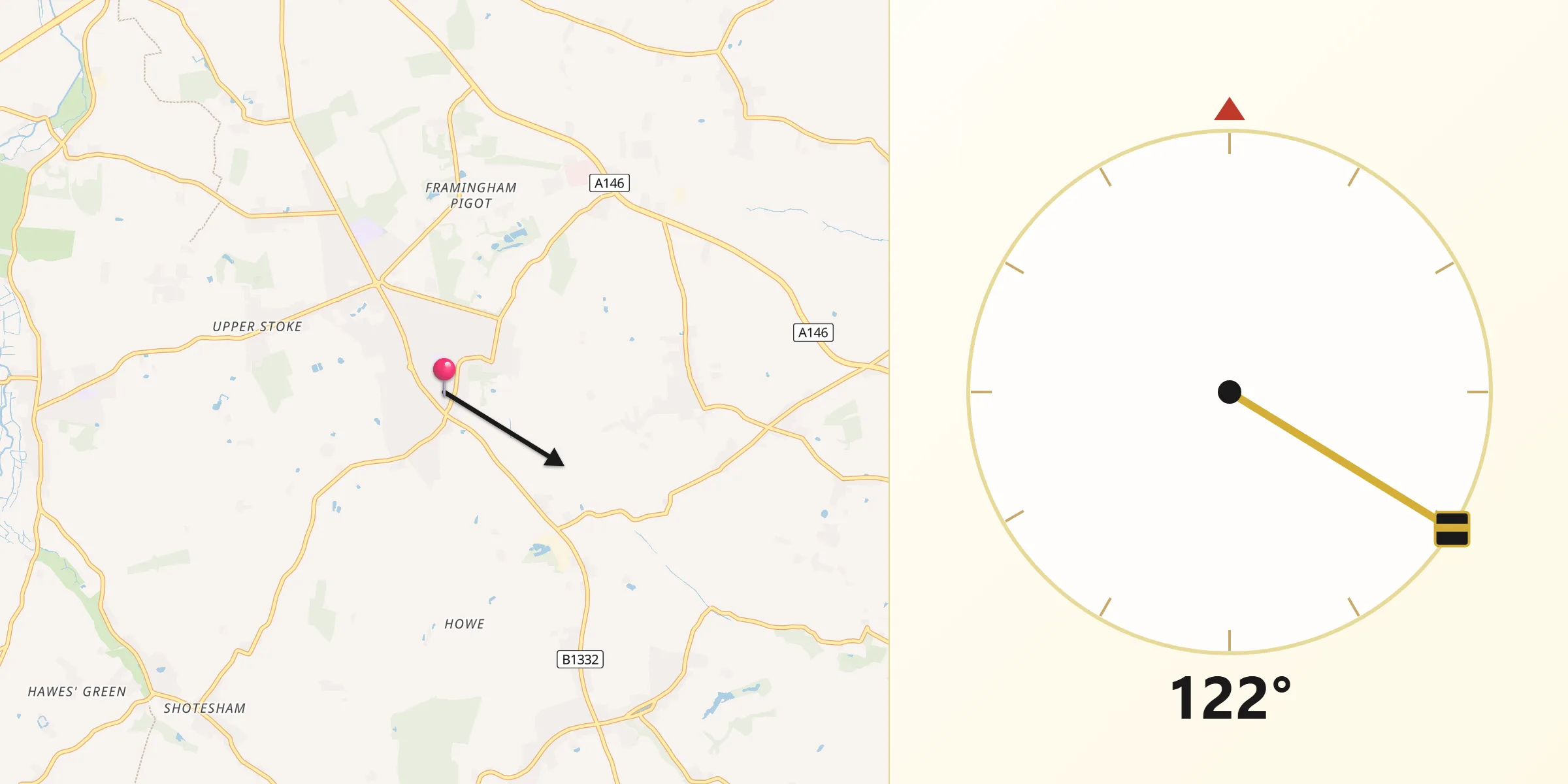 Qibla Direction from Poringland