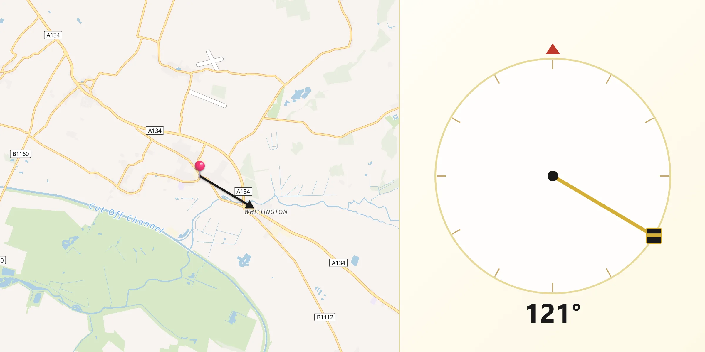 Qibla Direction from Stoke Ferry