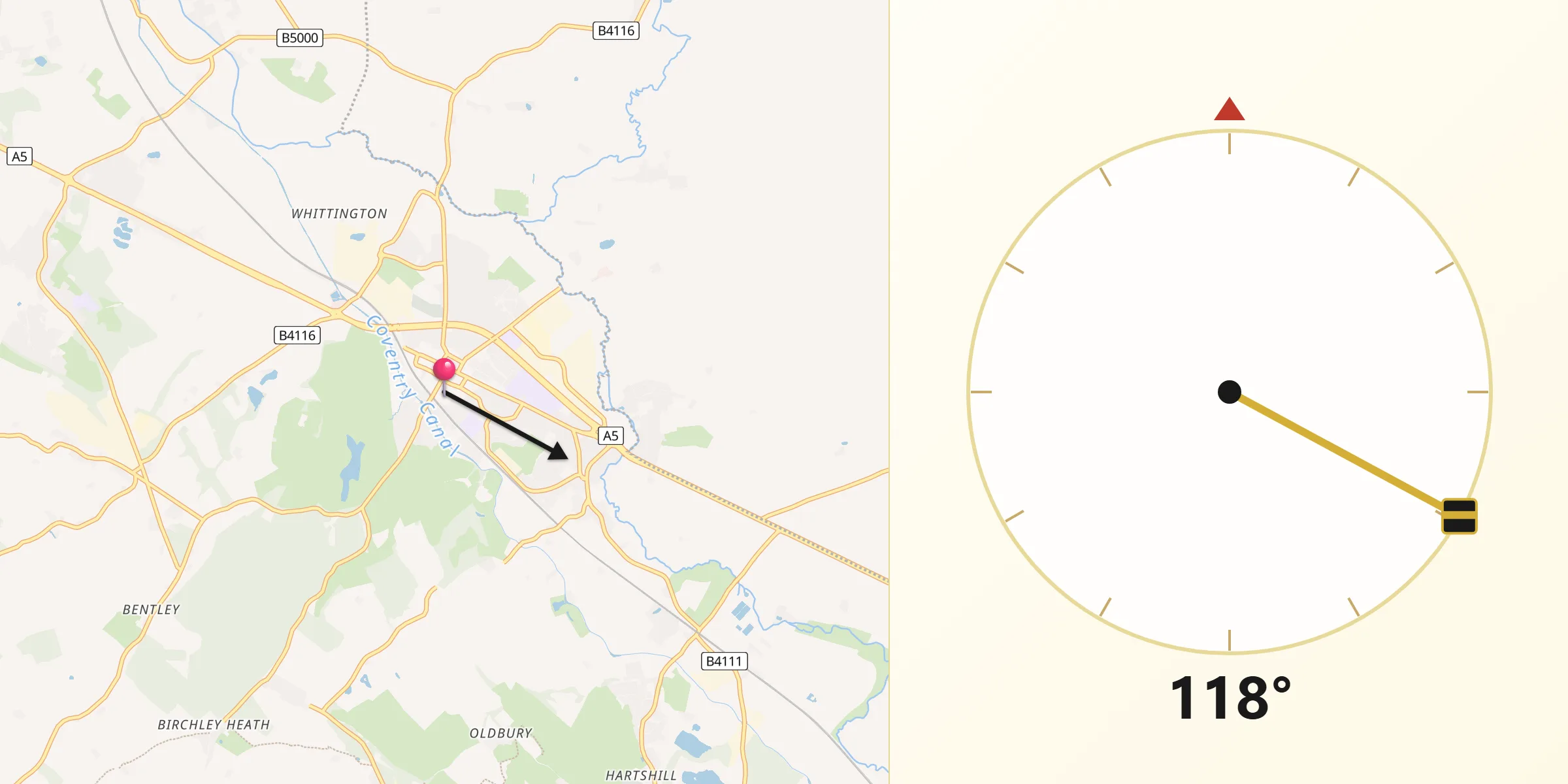 Qibla Direction from Atherstone