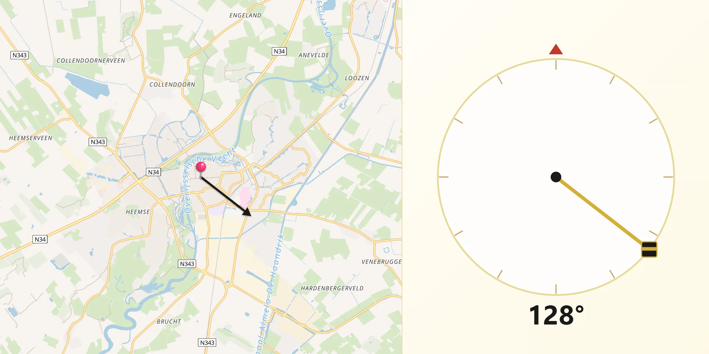 Qibla Richting vanaf Hardenberg