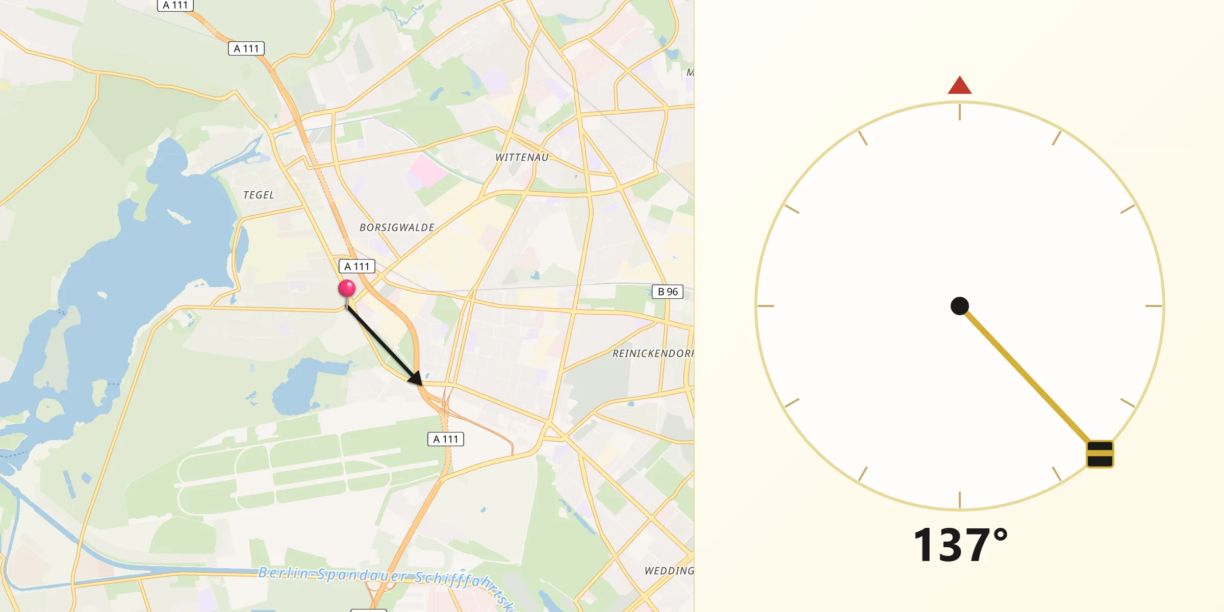 Qibla-Richtung von Berlin-Tegel