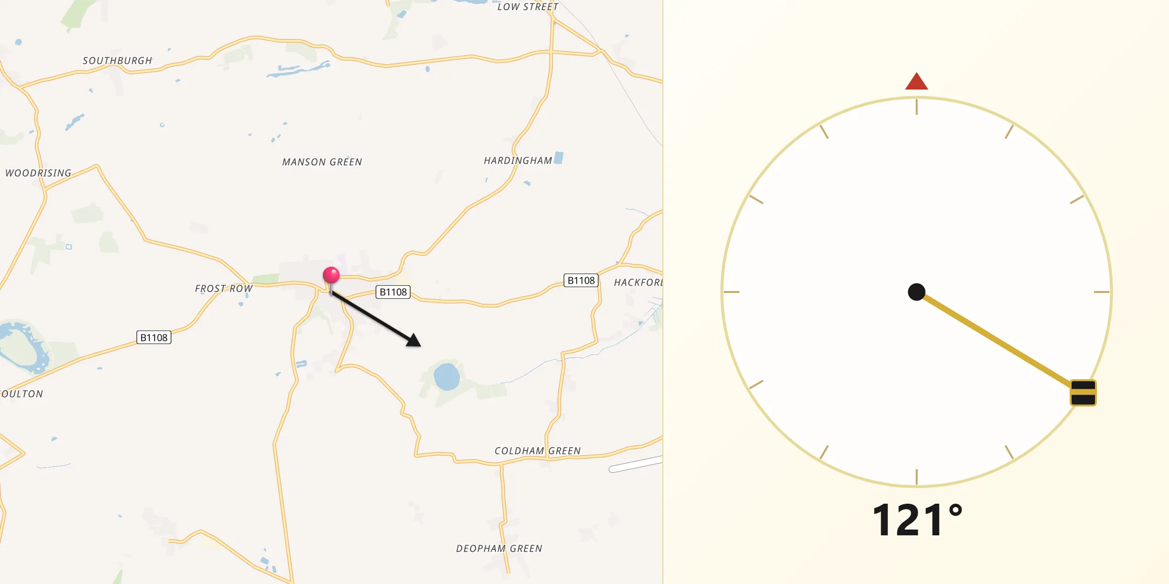 Qibla Direction from Hingham