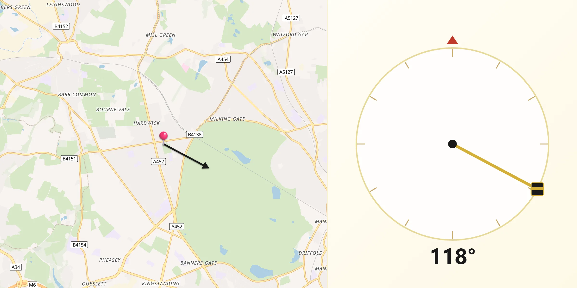 Qibla Direction from Streetly