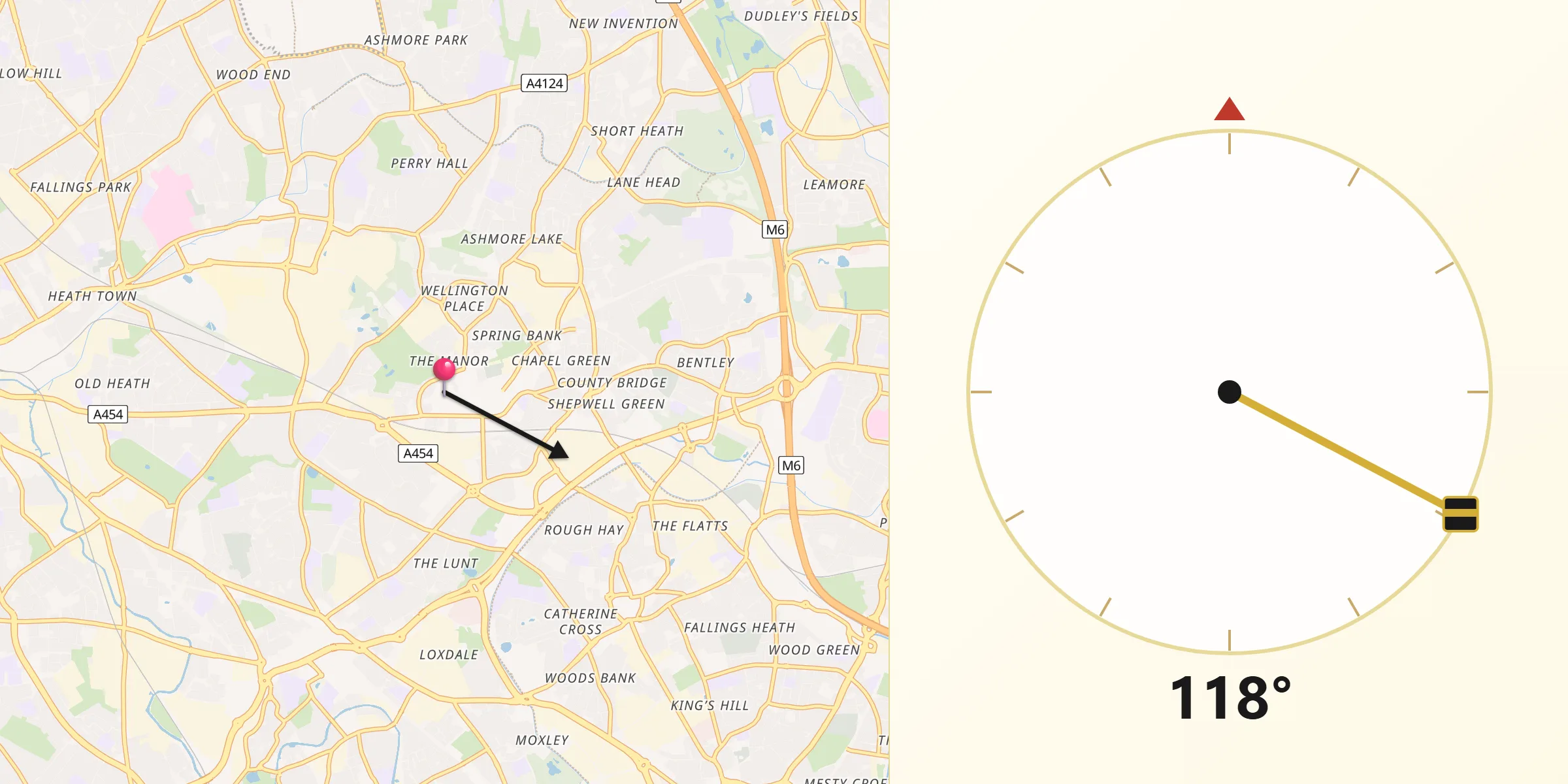 Qibla Direction from Willenhall