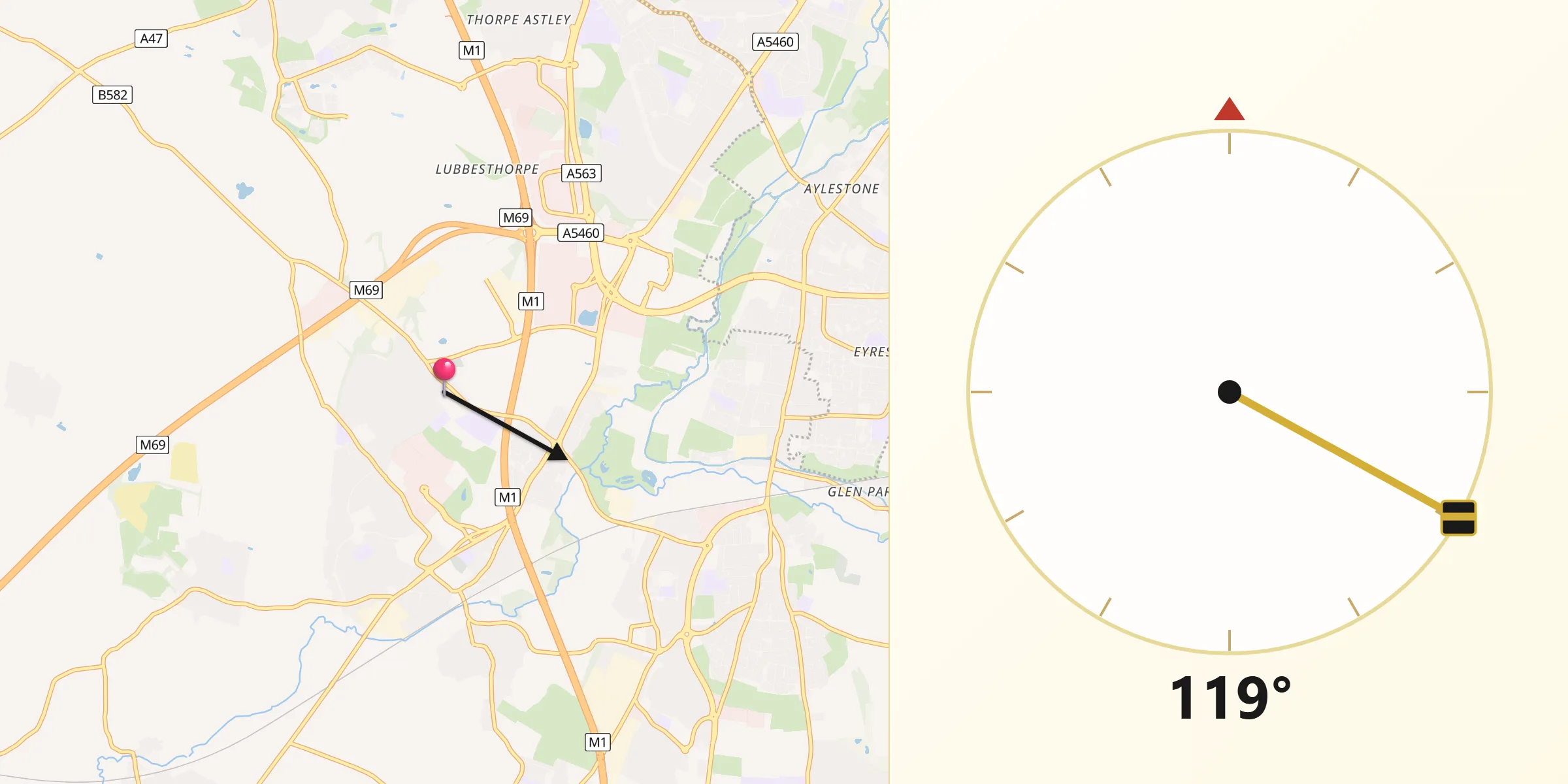 Qibla Direction from Enderby