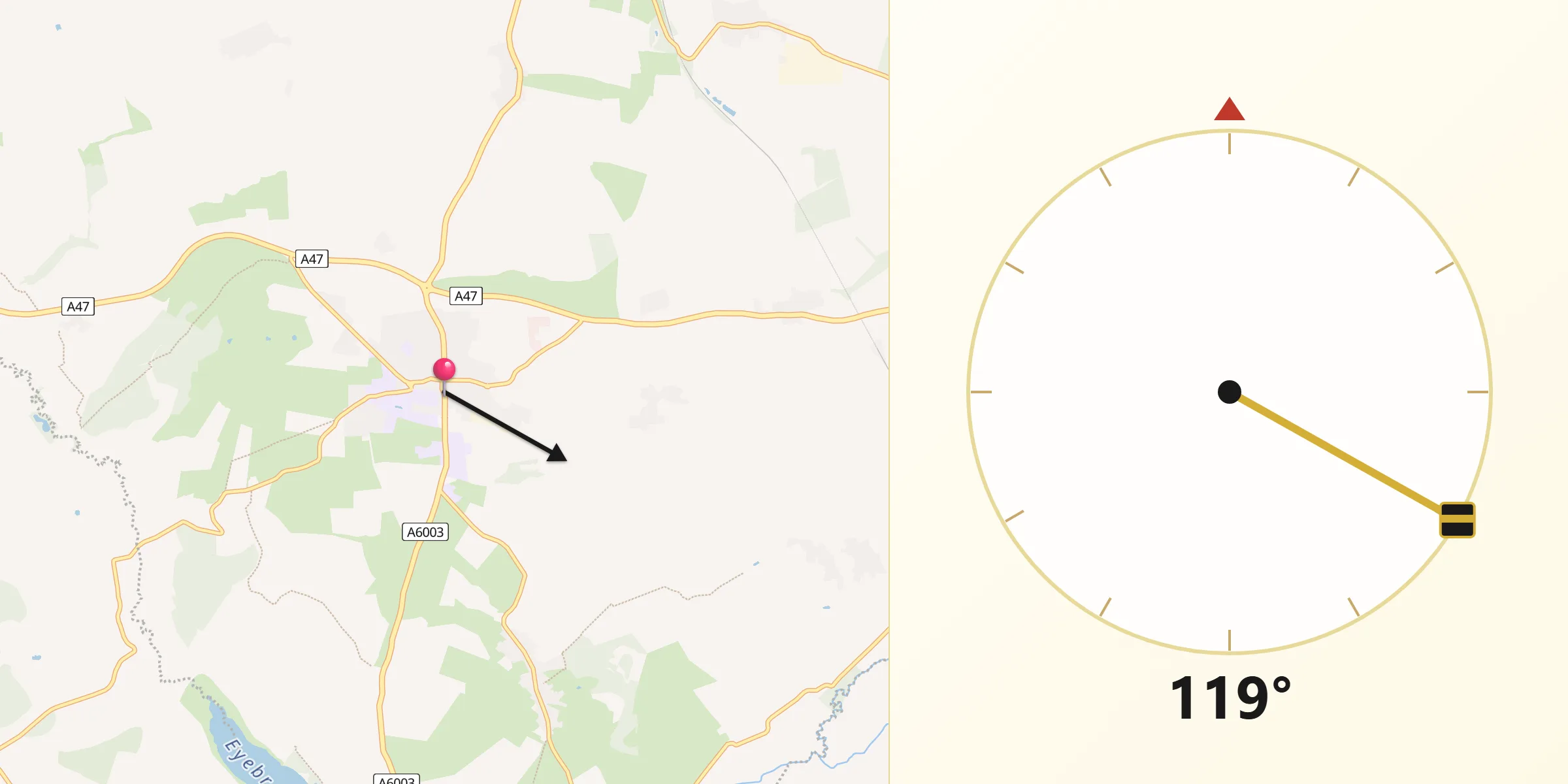 Qibla Direction from Uppingham