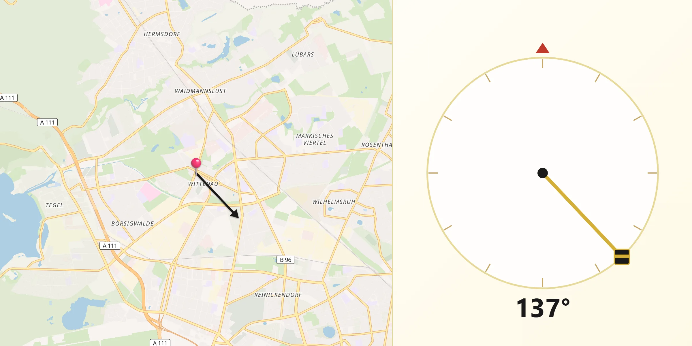 Qibla-Richtung von Berlin-Wittenau