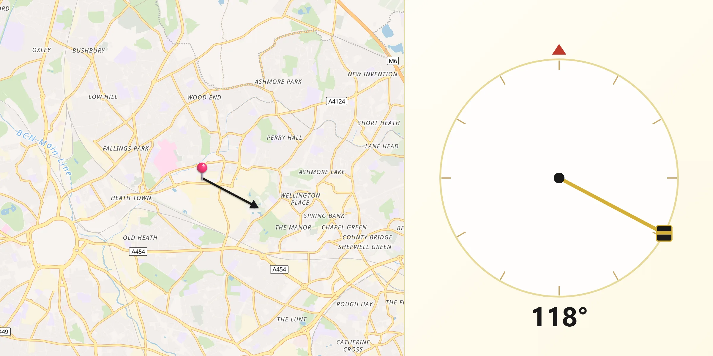 Qibla Direction from Wednesfield