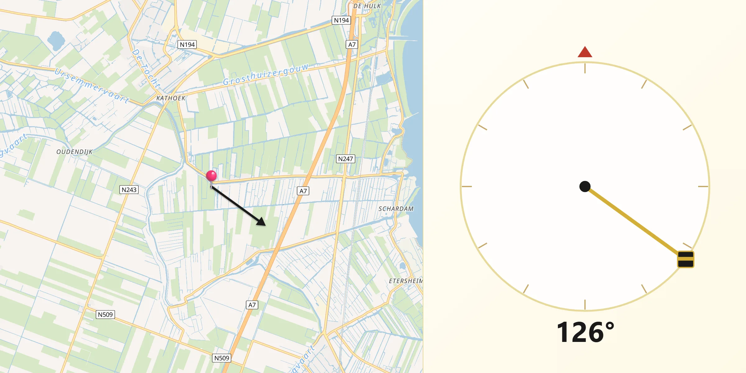 Qibla Richting vanaf Oudendijk