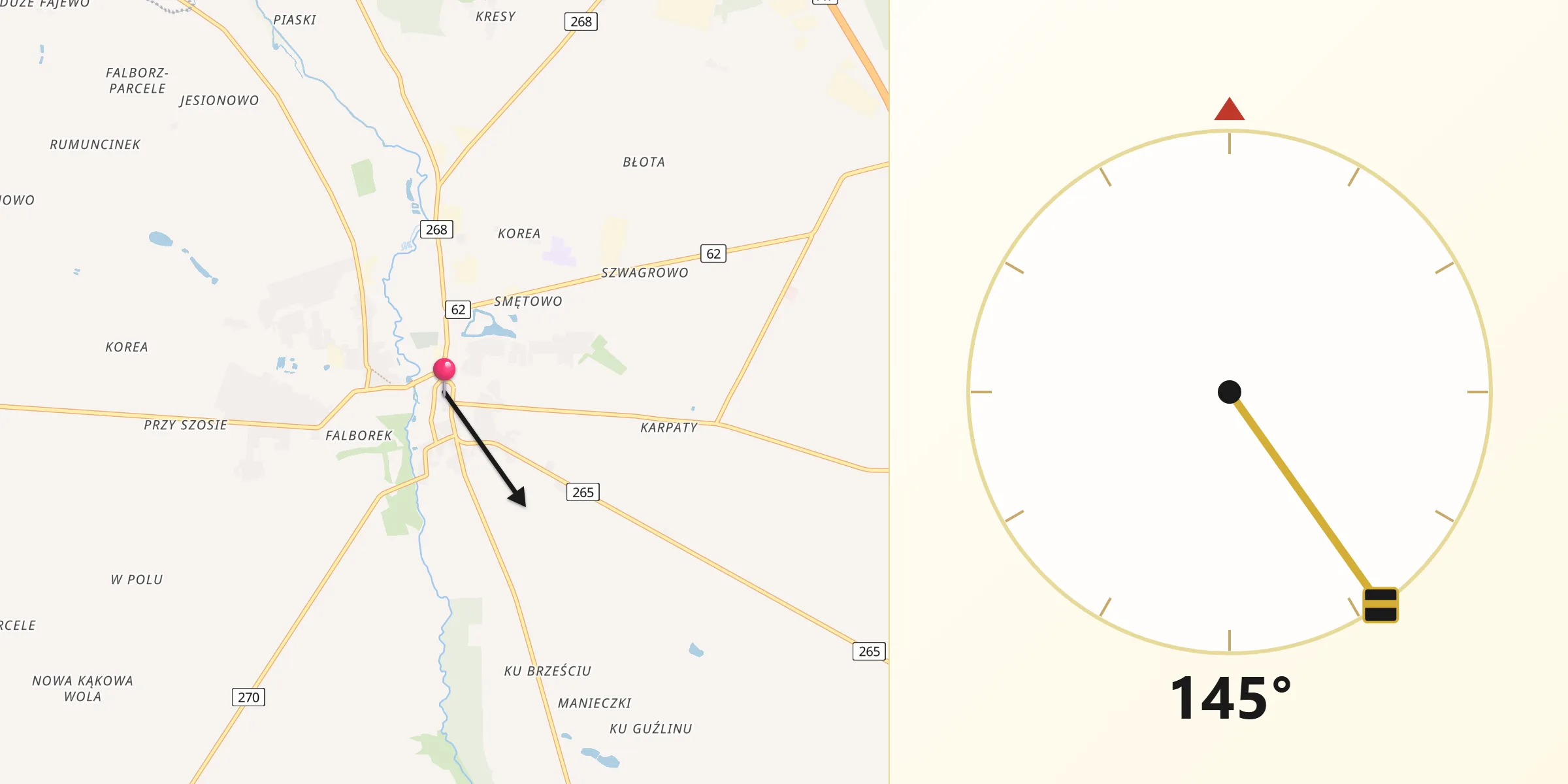 Kierunek Qibla z Brześć Kujawski