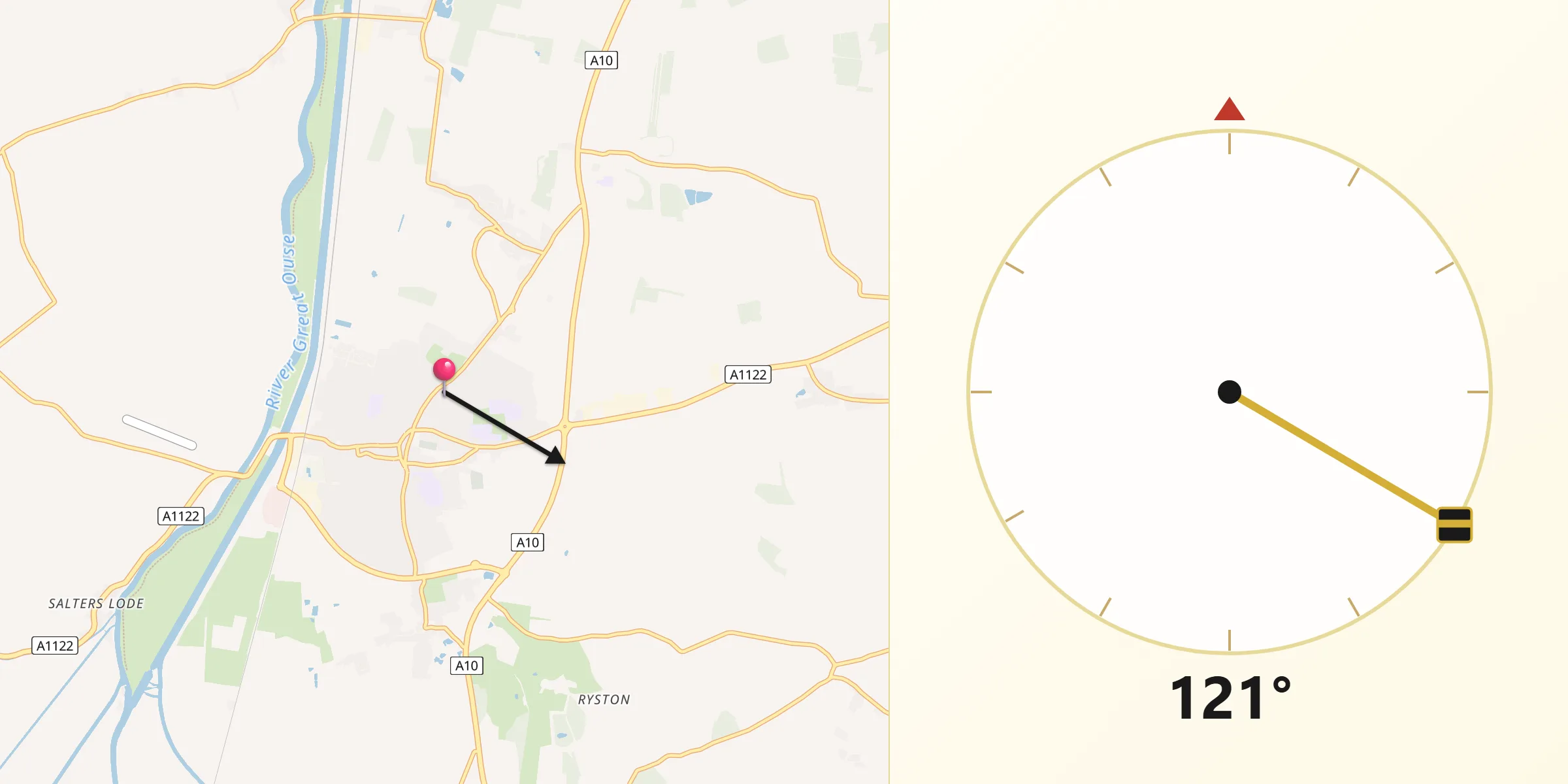 Qibla Direction from Downham Market