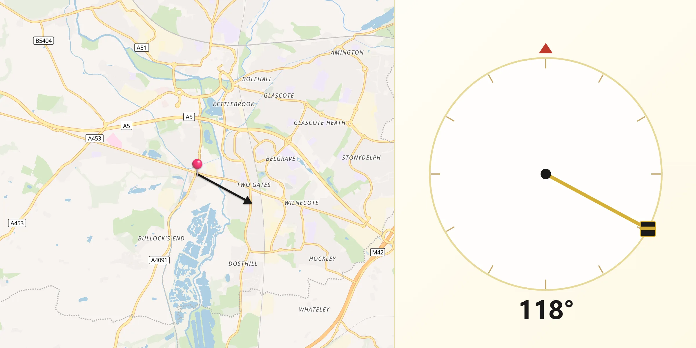 Qibla Direction from Fazeley