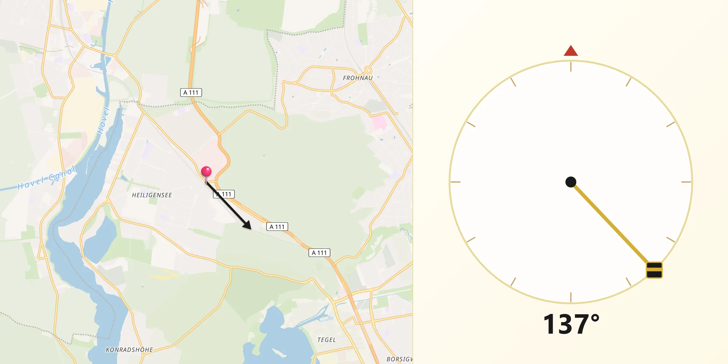 Qibla-Richtung von Berlin-Heiligensee