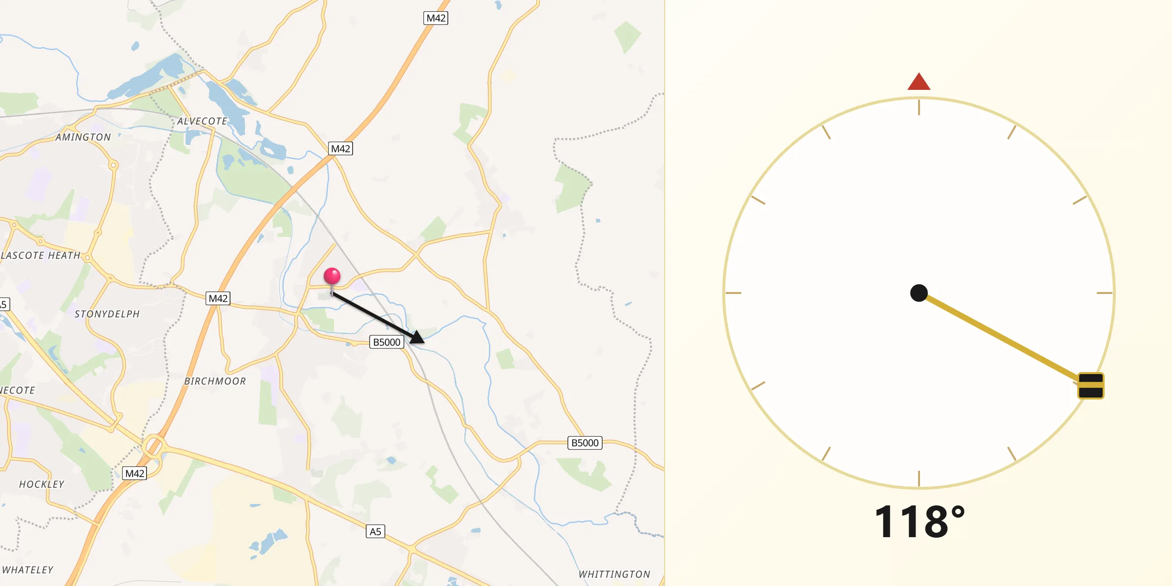 Qibla Direction from Polesworth