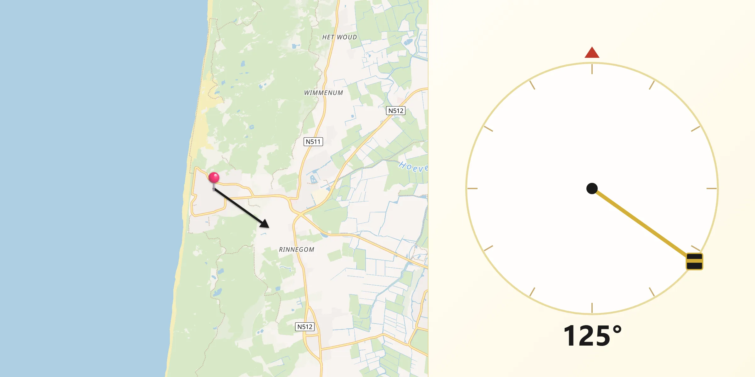 Qibla Richting vanaf Egmond aan Zee