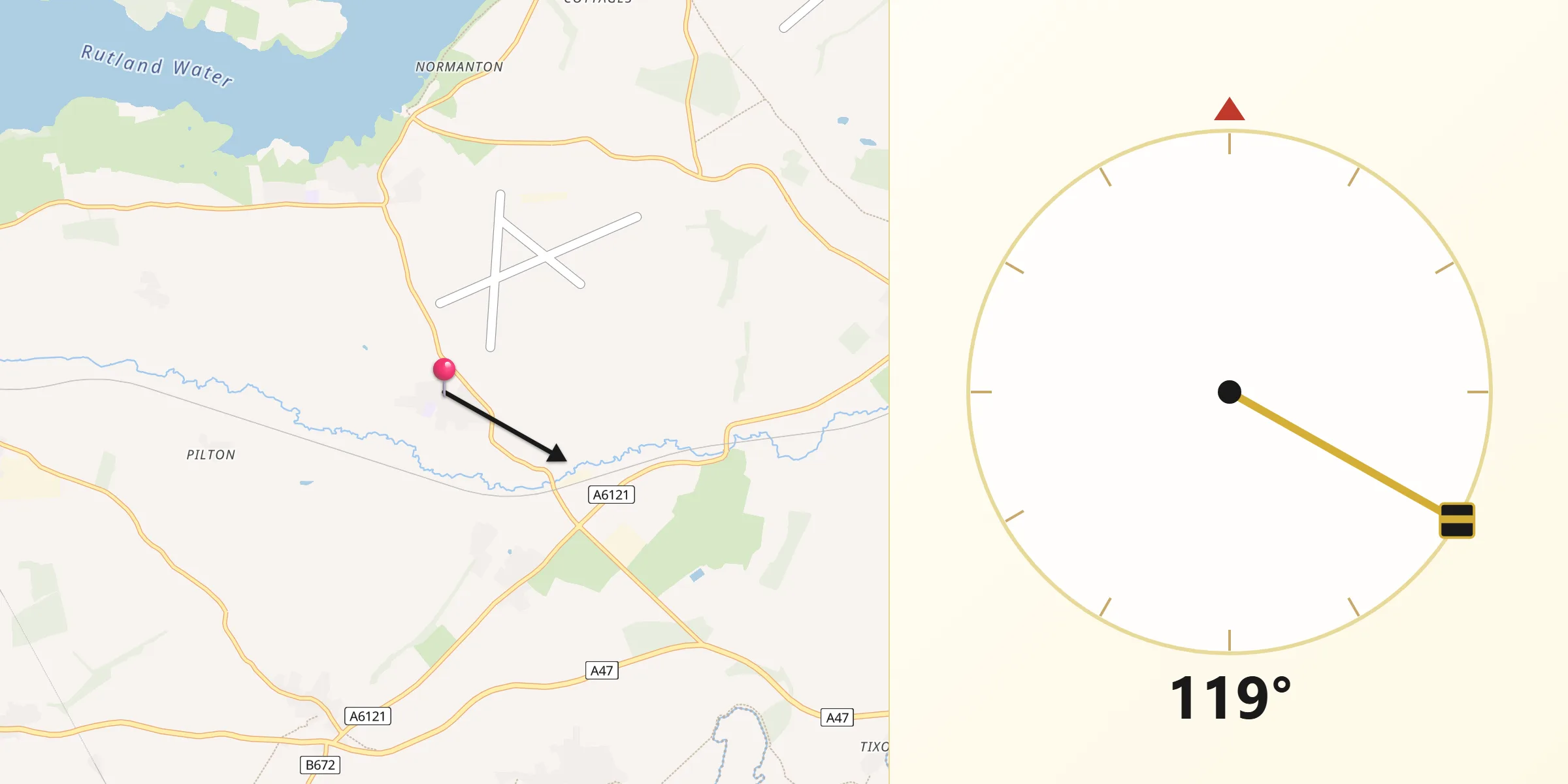 Qibla Direction from North Luffenham