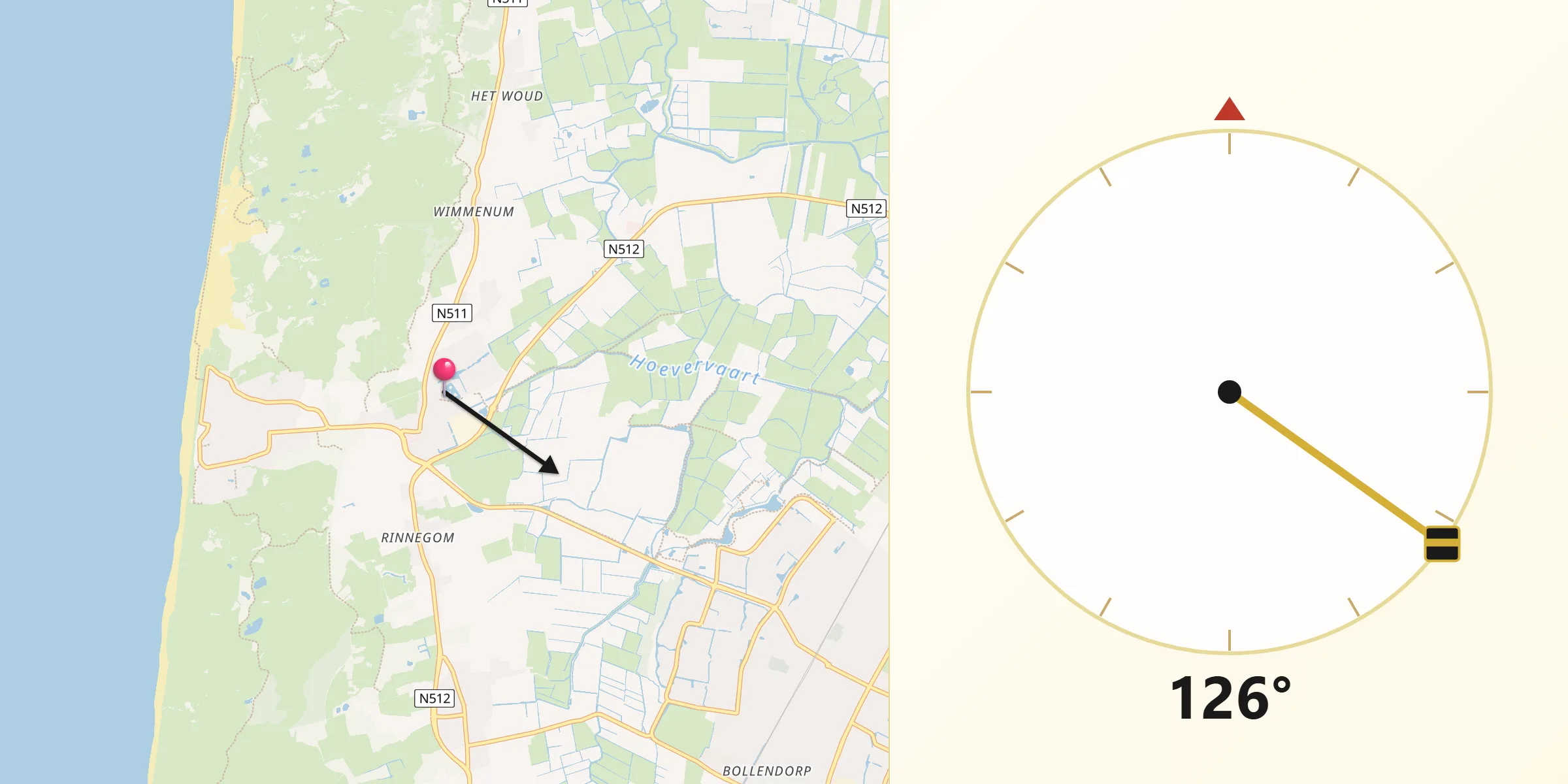 Qibla Richting vanaf Egmond aan den Hoef