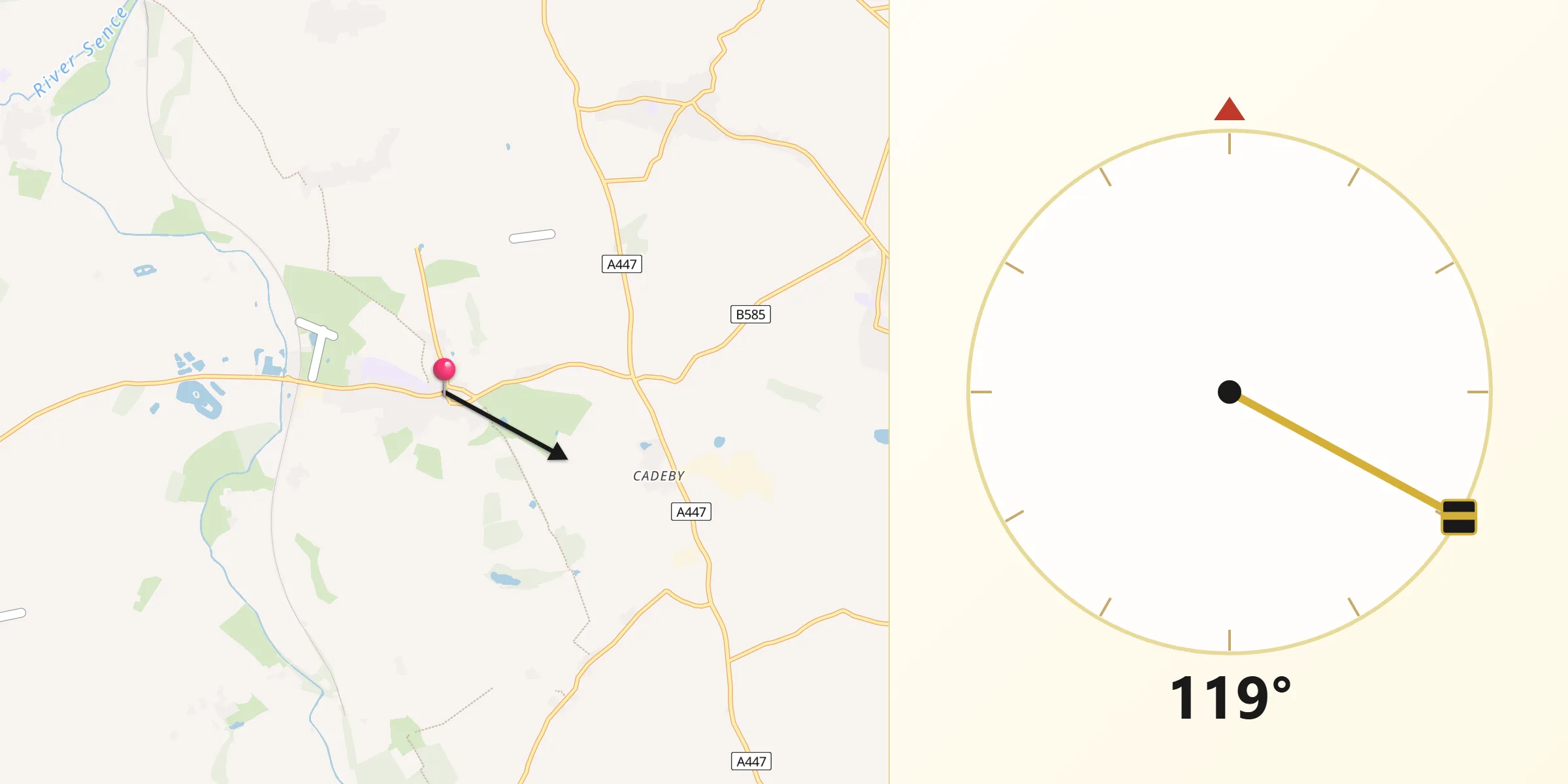 Qibla Direction from Market Bosworth