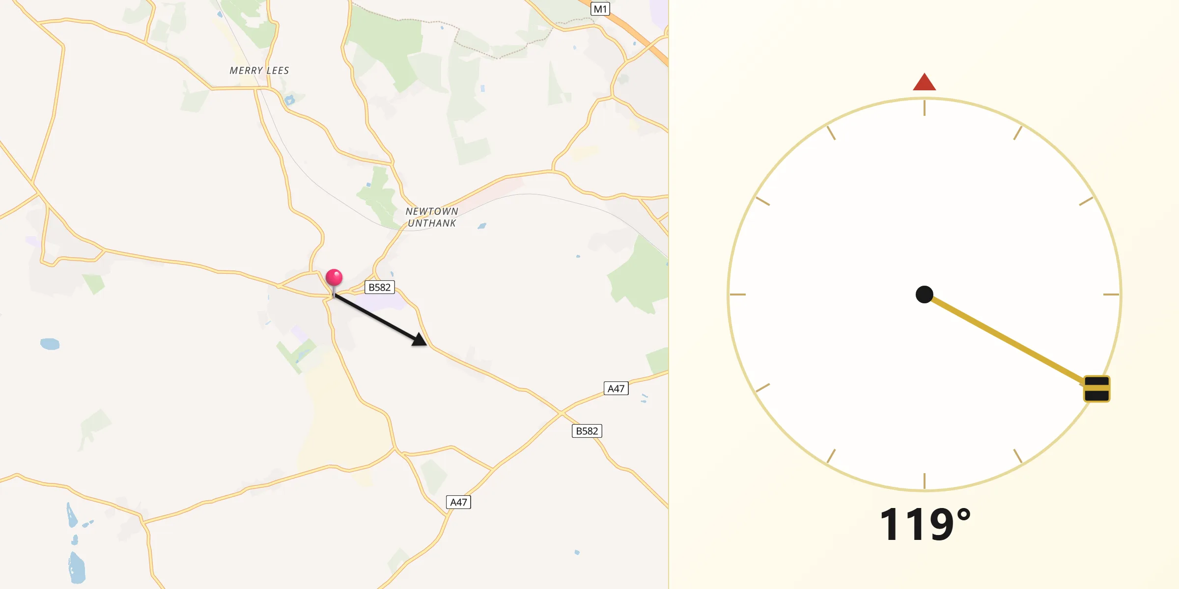 Qibla Direction from Desford