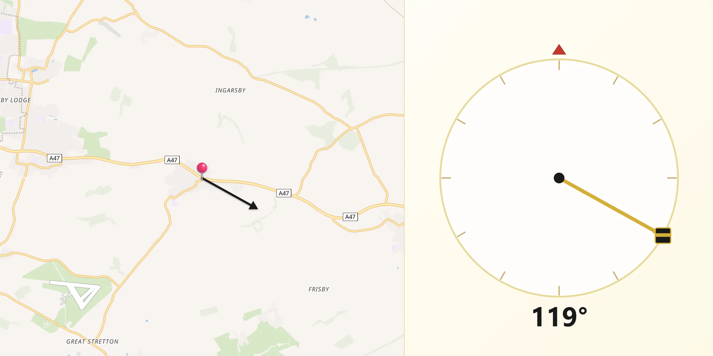 Qibla Direction from Houghton on the Hill
