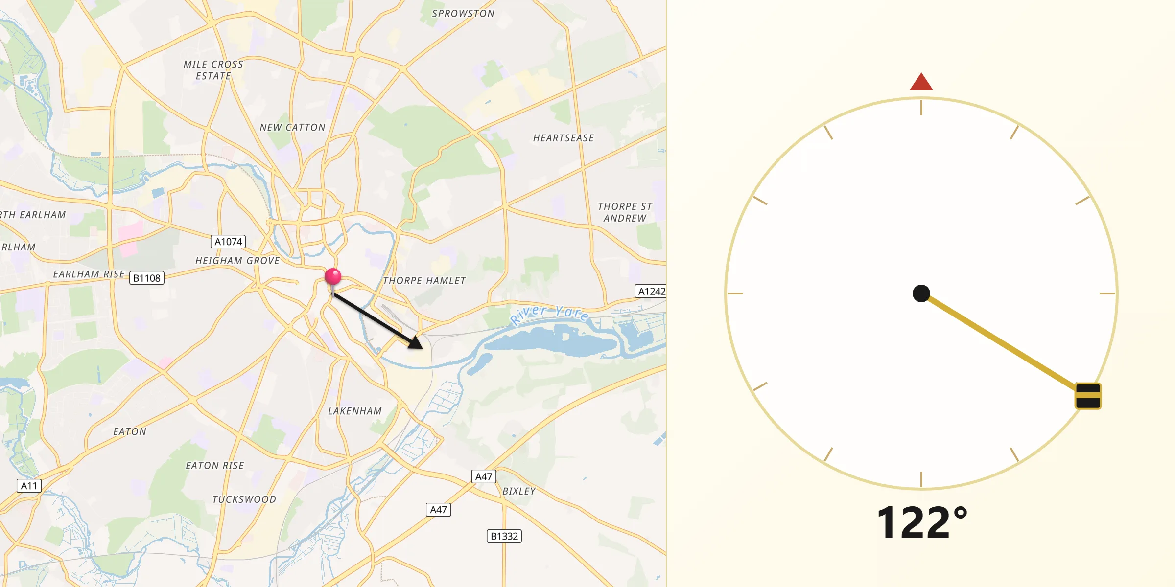 Direzione della Qibla da Norwich