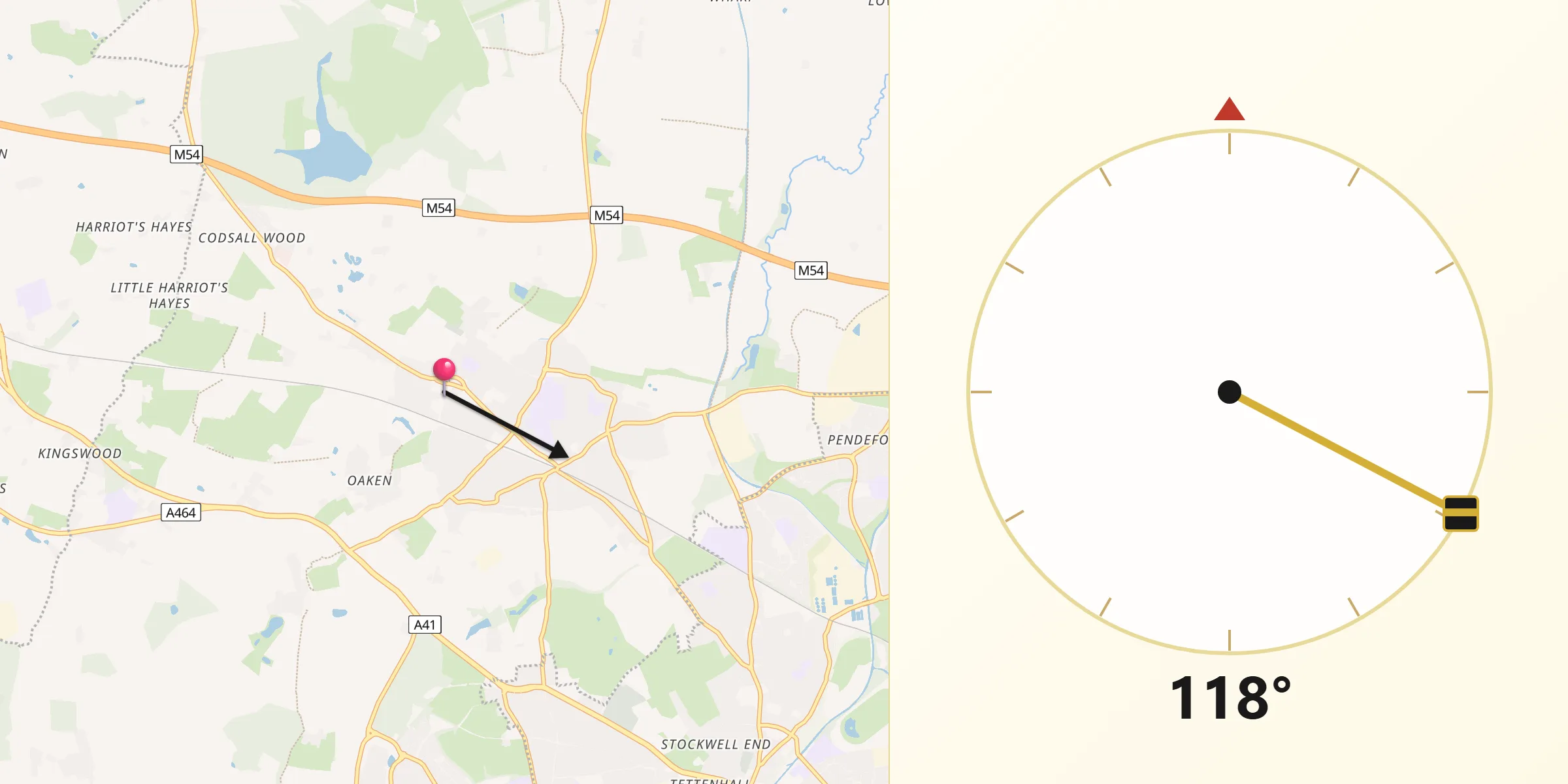 Qibla Direction from Codsall