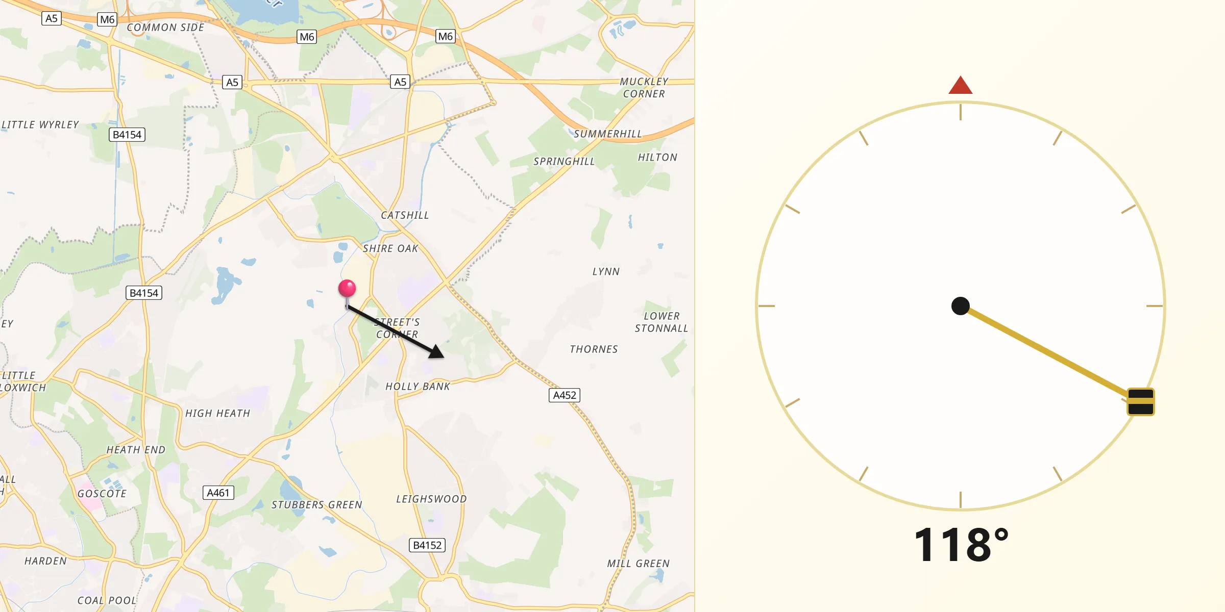 Qibla Direction from Brownhills